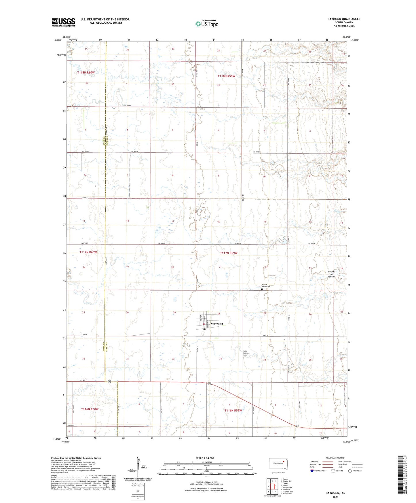 Raymond South Dakota US Topo Map Image