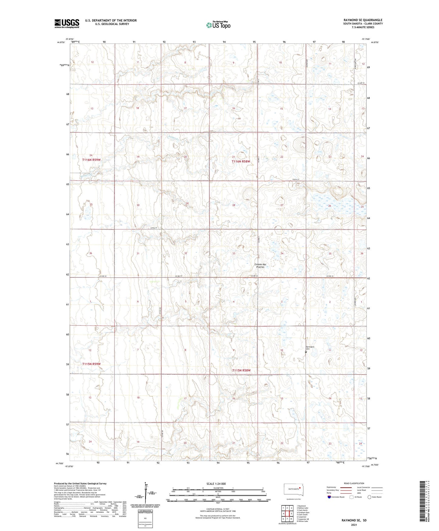 Raymond SE South Dakota US Topo Map Image