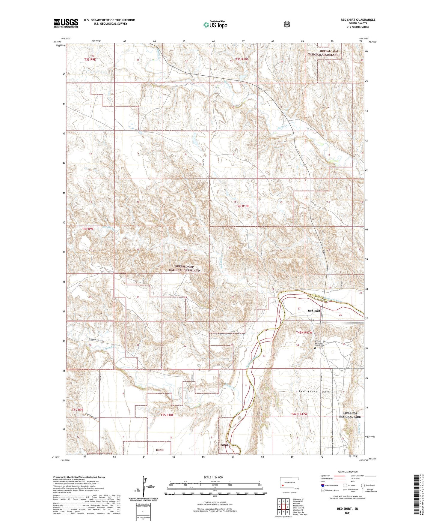 Red Shirt South Dakota US Topo Map Image