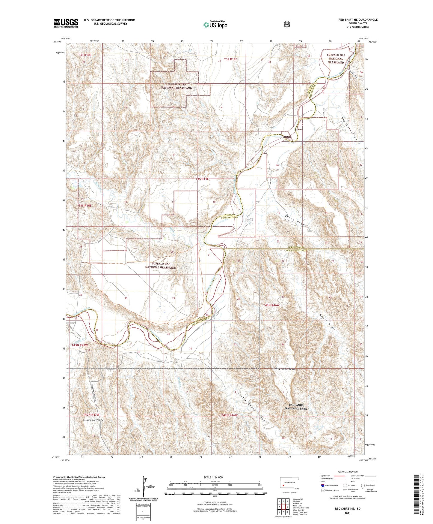 Red Shirt NE South Dakota US Topo Map Image