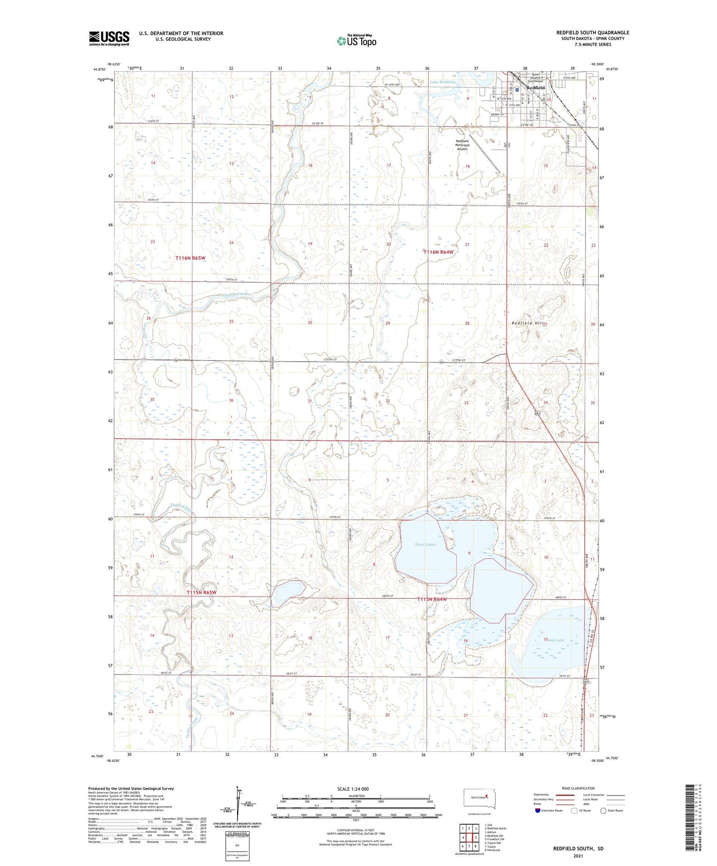 Redfield South South Dakota US Topo Map Image