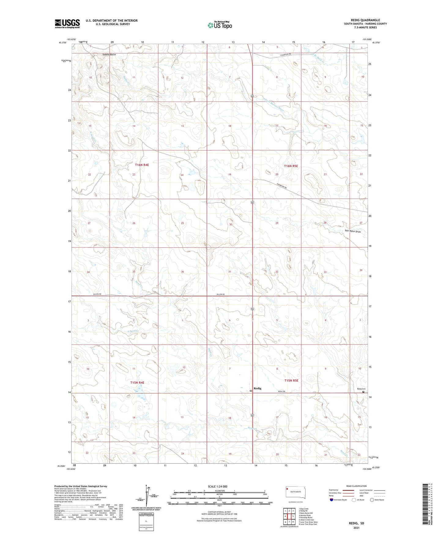 Redig South Dakota US Topo Map Image