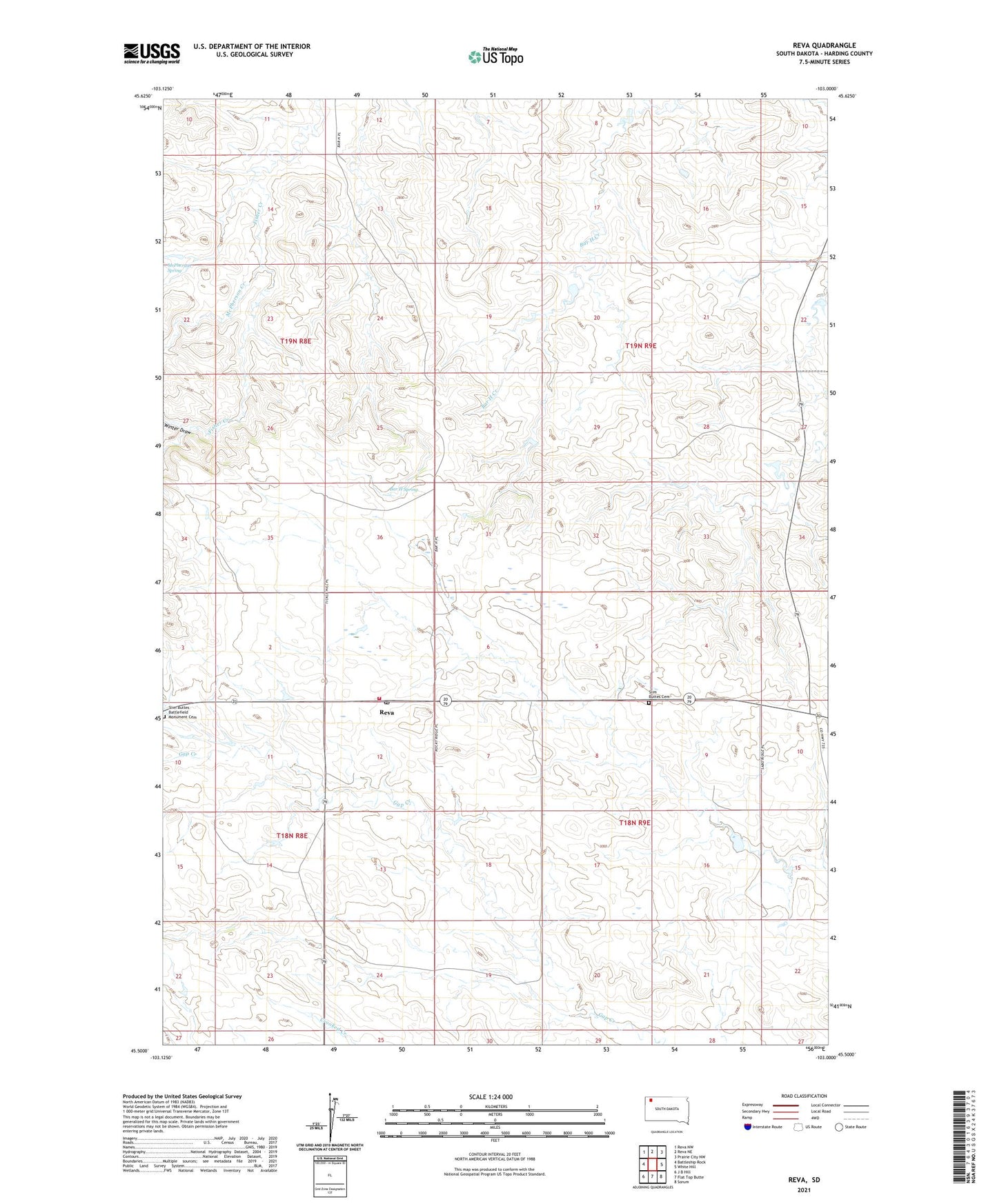 Reva South Dakota US Topo Map Image