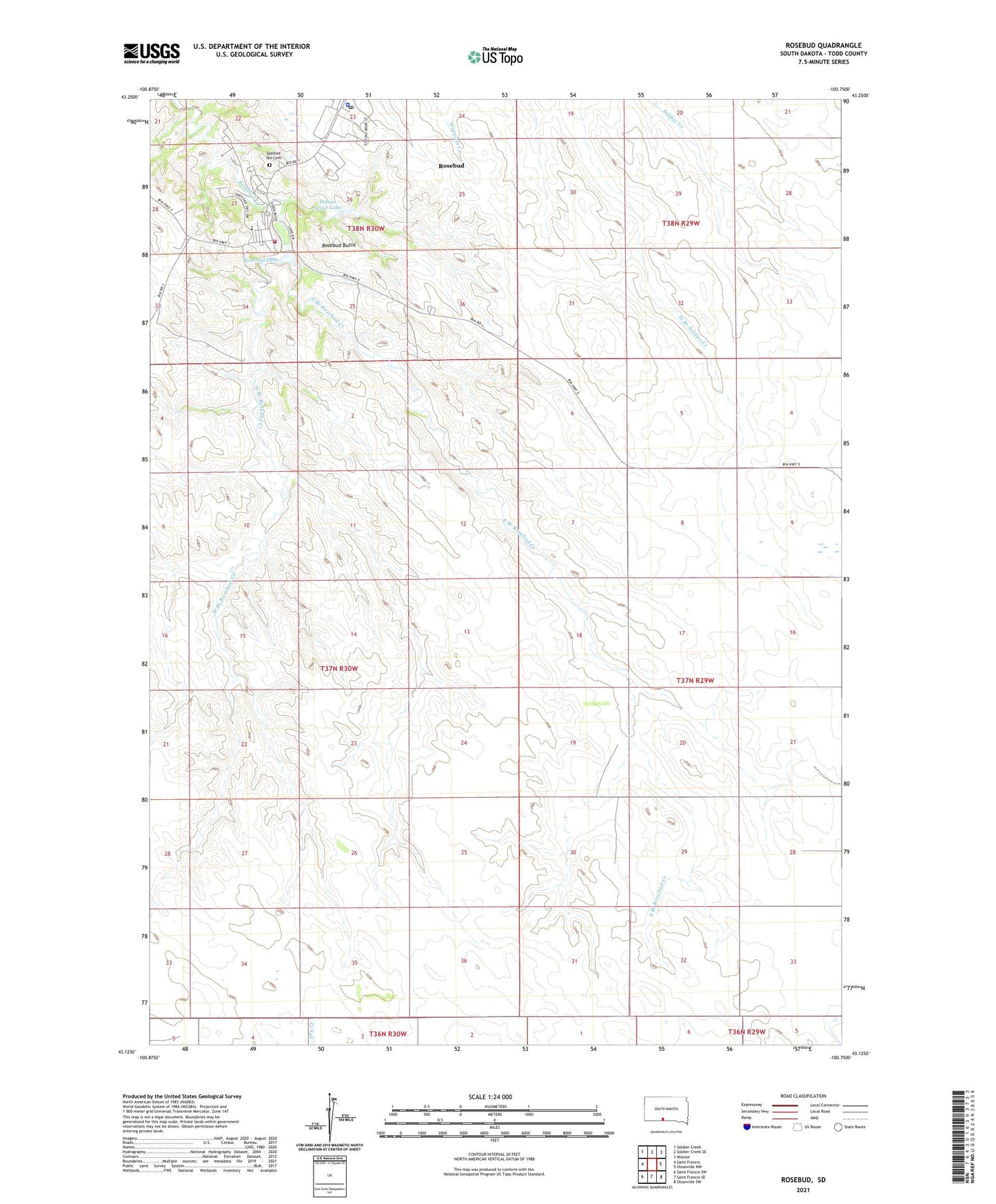 Rosebud South Dakota US Topo Map Image