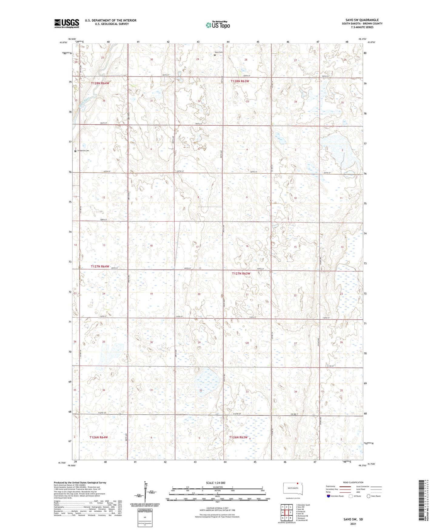 Savo SW South Dakota US Topo Map Image