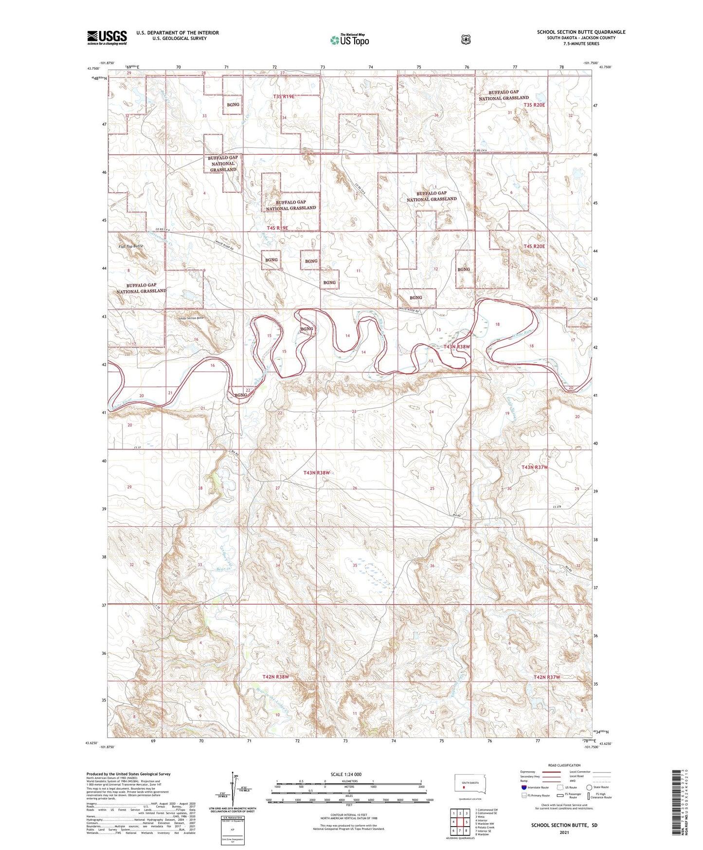 School Section Butte South Dakota US Topo Map Image