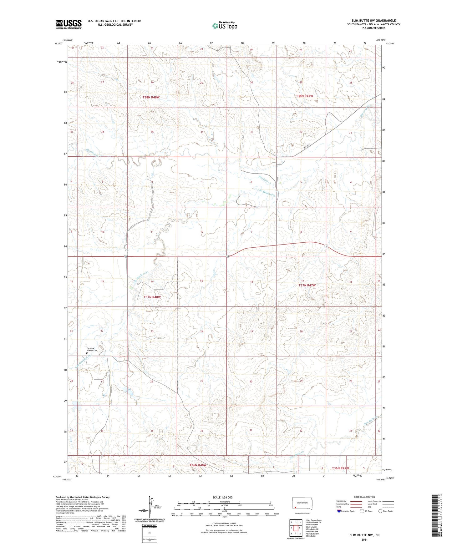 Slim Butte NW South Dakota US Topo Map Image