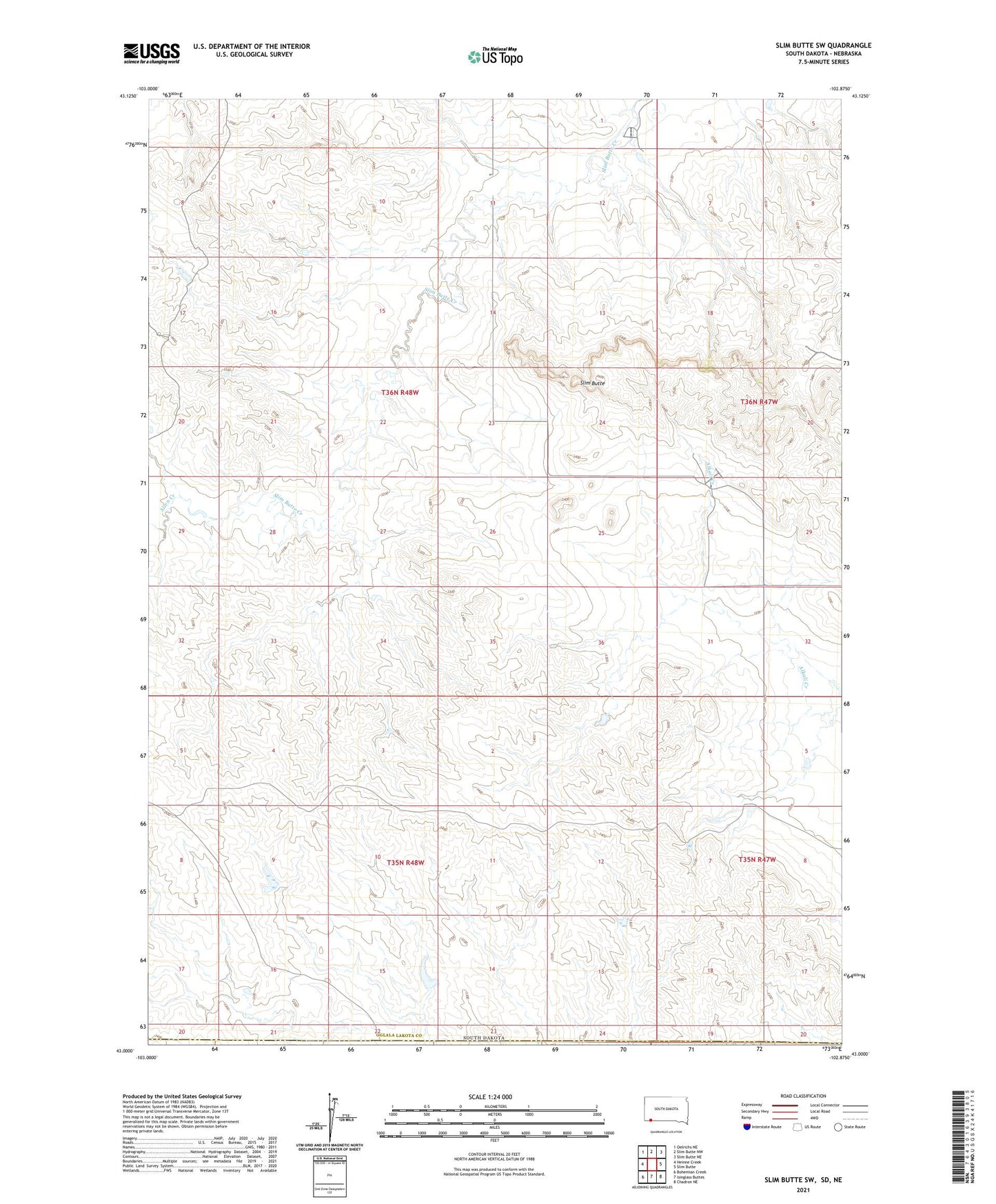 Slim Butte SW South Dakota US Topo Map Image