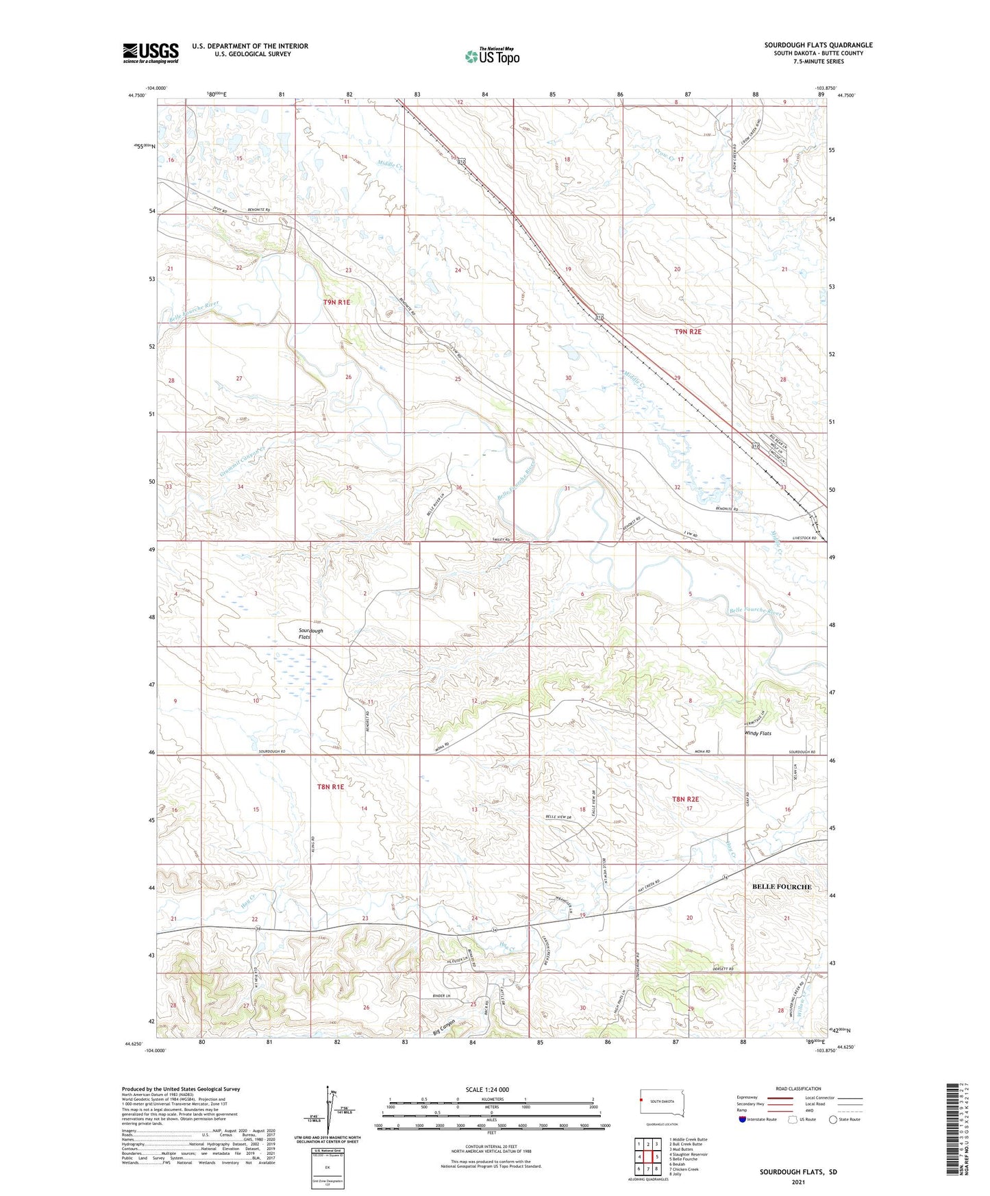 Sourdough Flats South Dakota US Topo Map Image