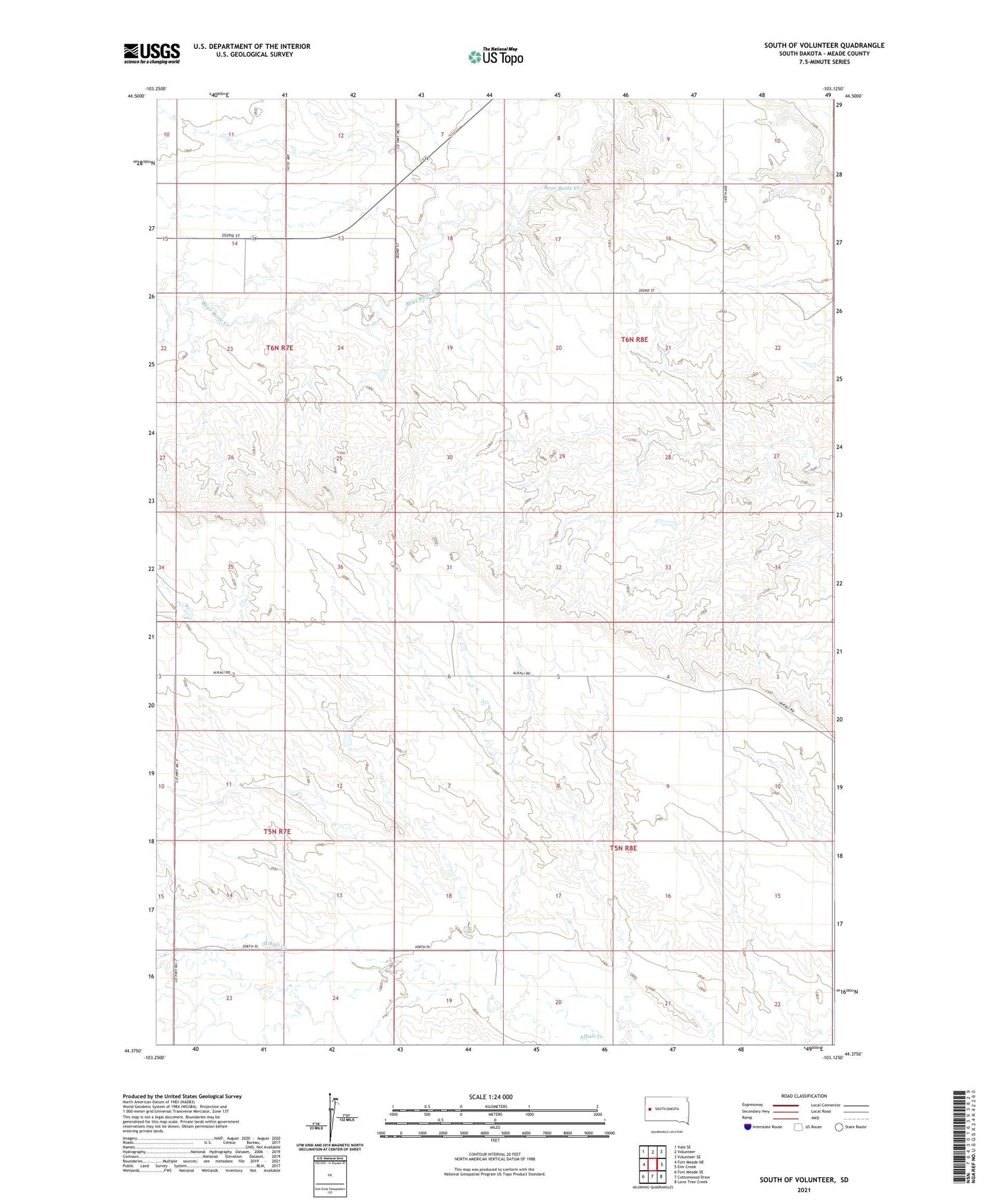 South of Volunteer South Dakota US Topo Map Image