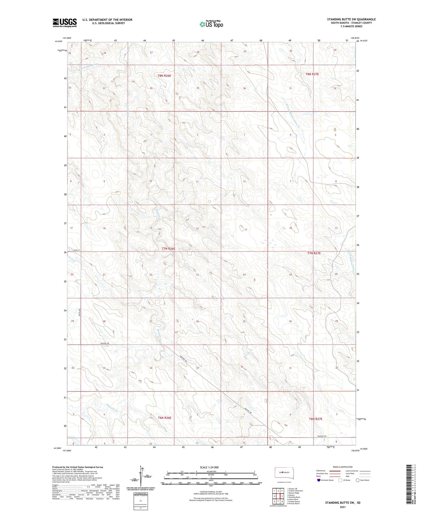 Standing Butte SW South Dakota US Topo Map Image