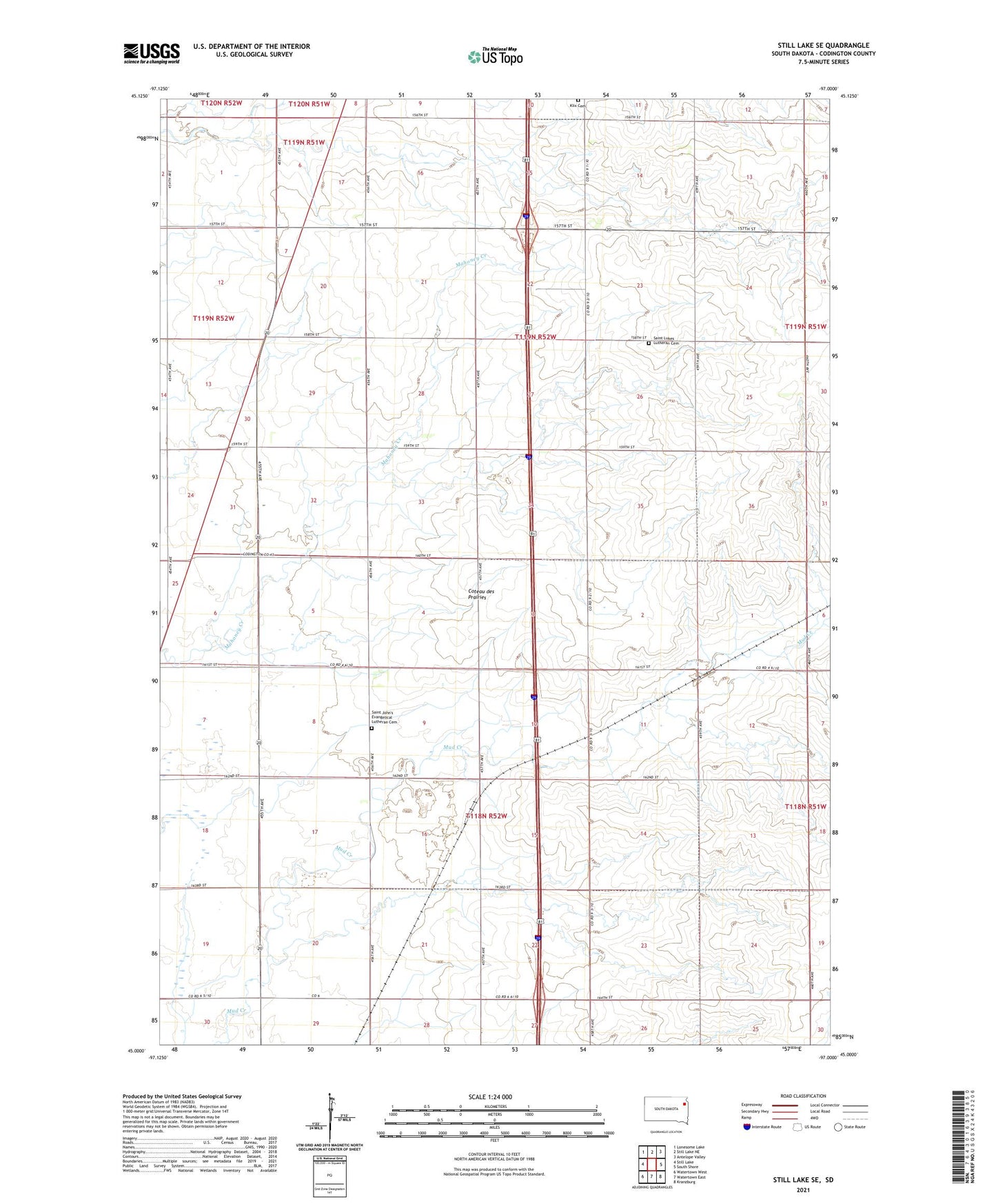 Still Lake SE South Dakota US Topo Map Image