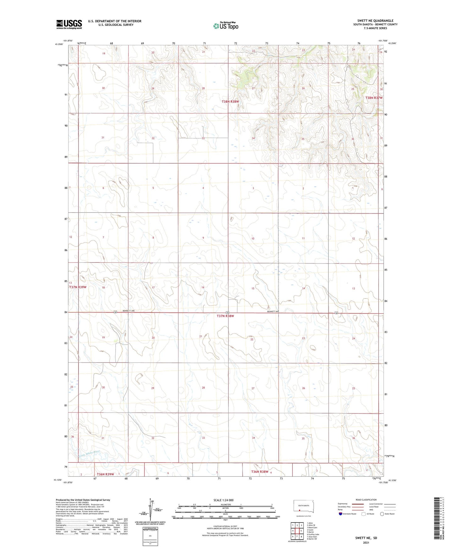 Swett NE South Dakota US Topo Map Image