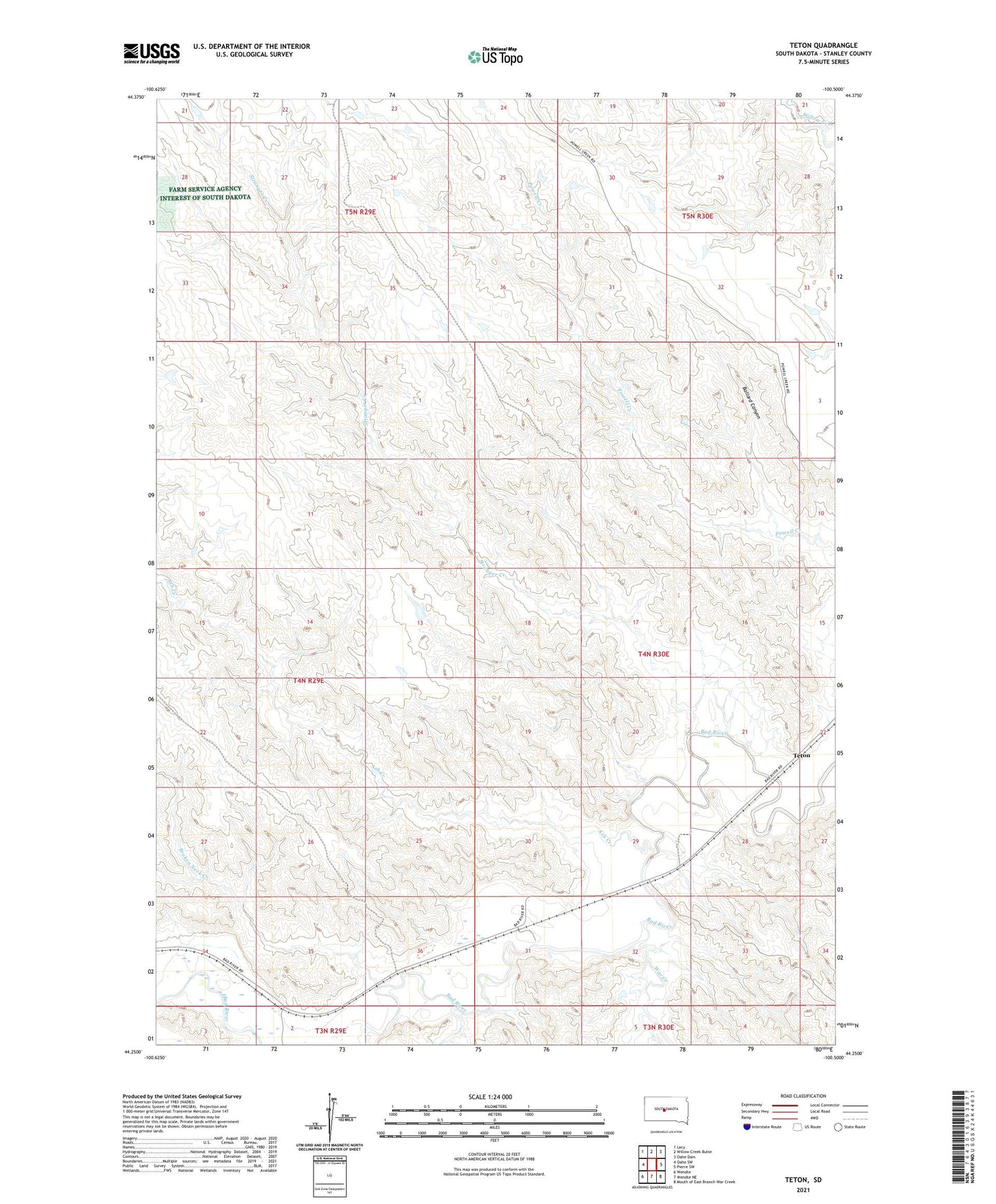 Teton South Dakota US Topo Map Image