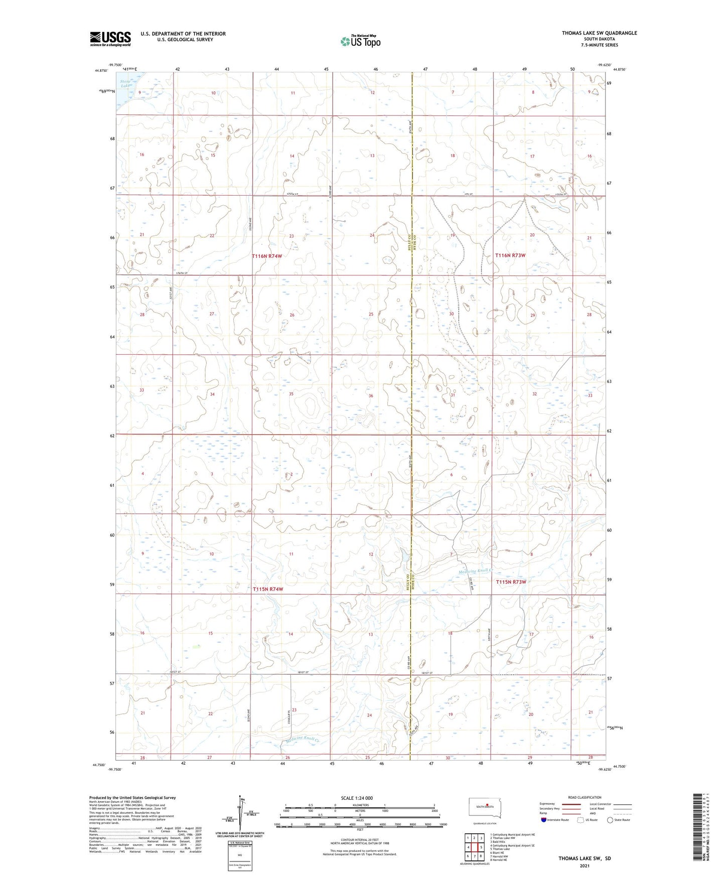 Thomas Lake SW South Dakota US Topo Map Image