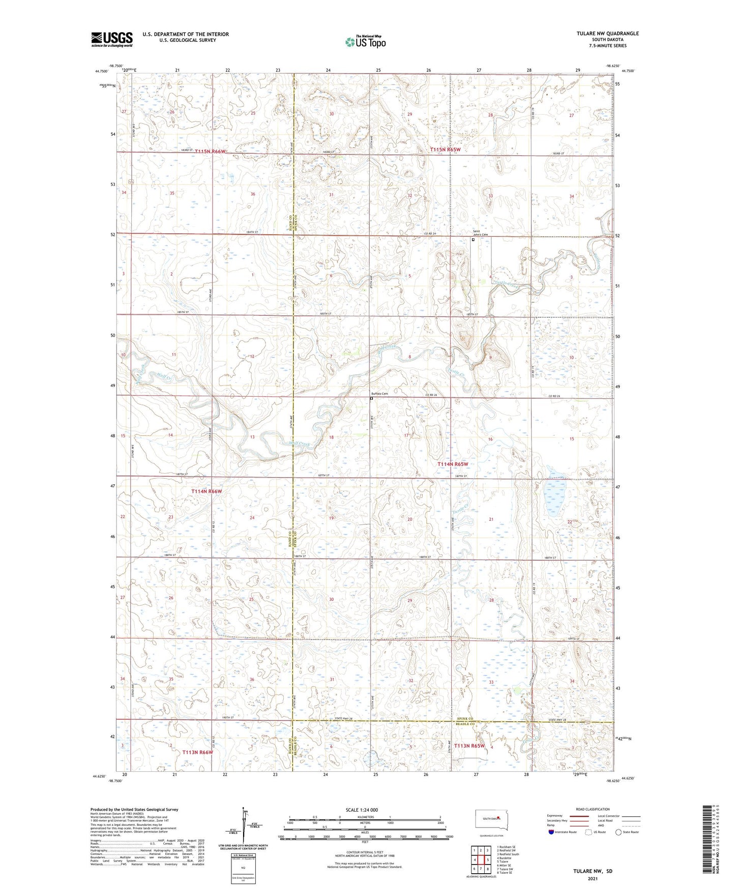 Tulare NW South Dakota US Topo Map Image