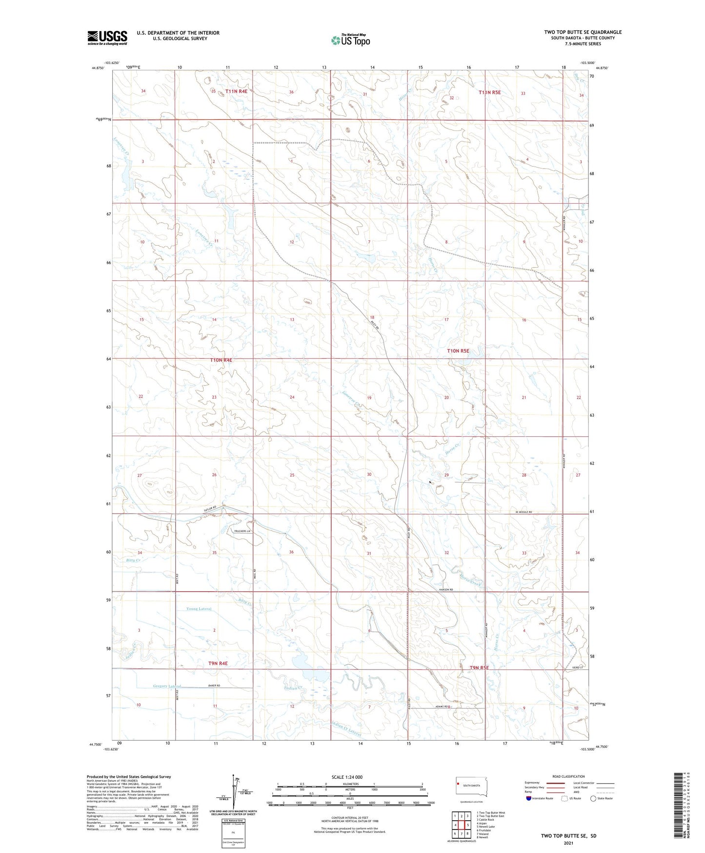 Two Top Butte SE South Dakota US Topo Map Image