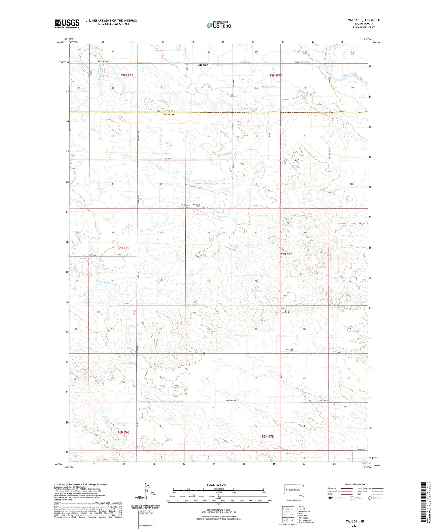Vale SE South Dakota US Topo Map Image