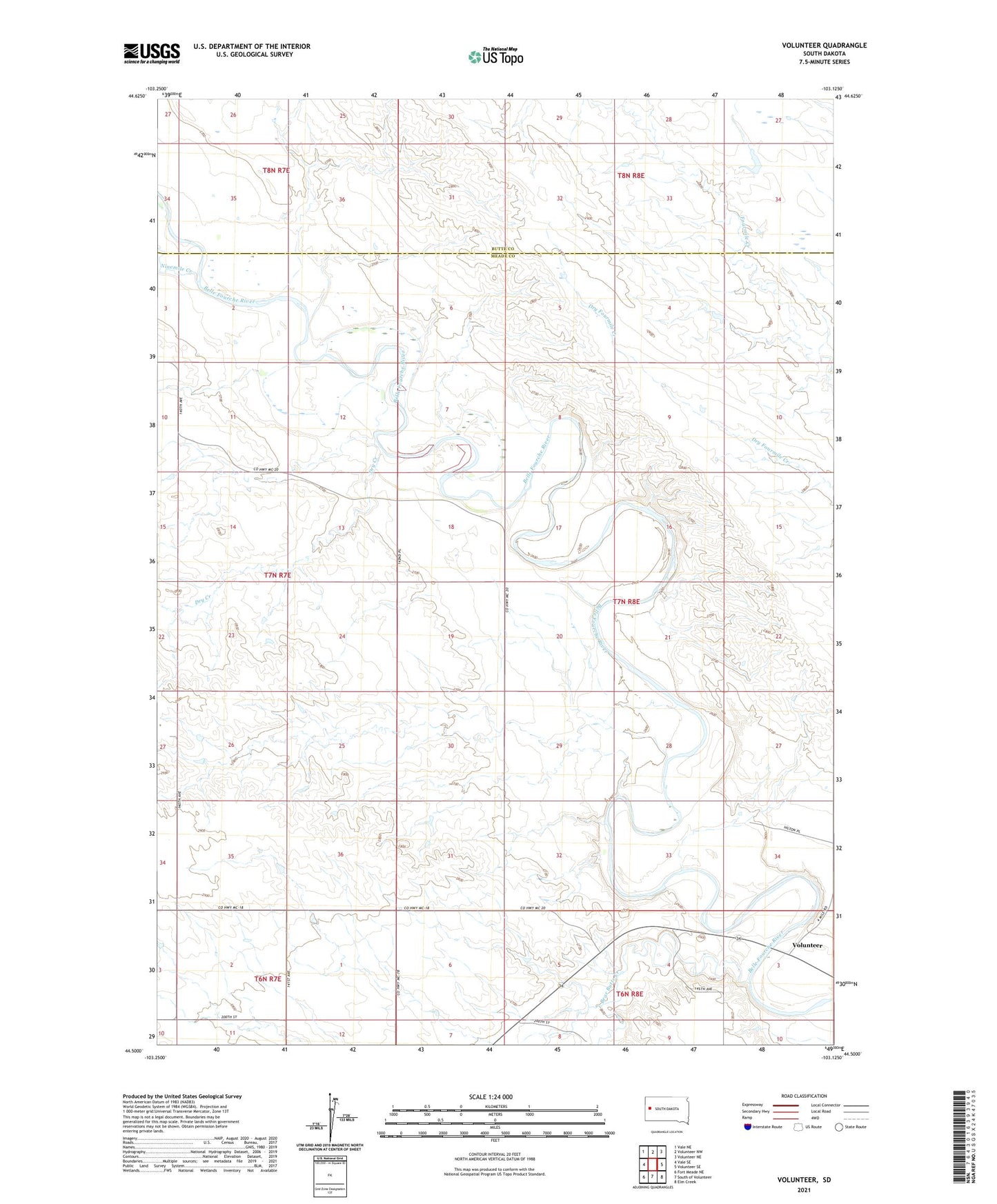 Volunteer South Dakota US Topo Map Image