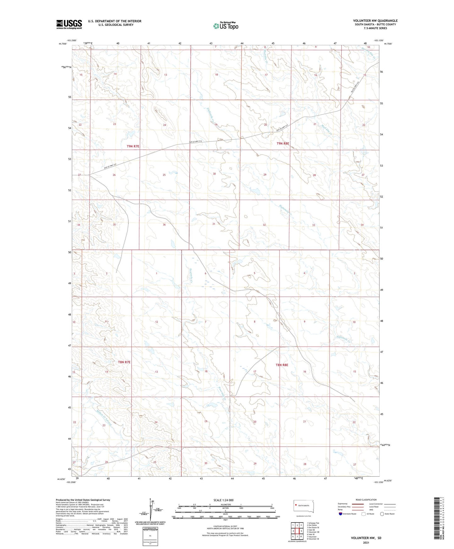 Volunteer NW South Dakota US Topo Map Image