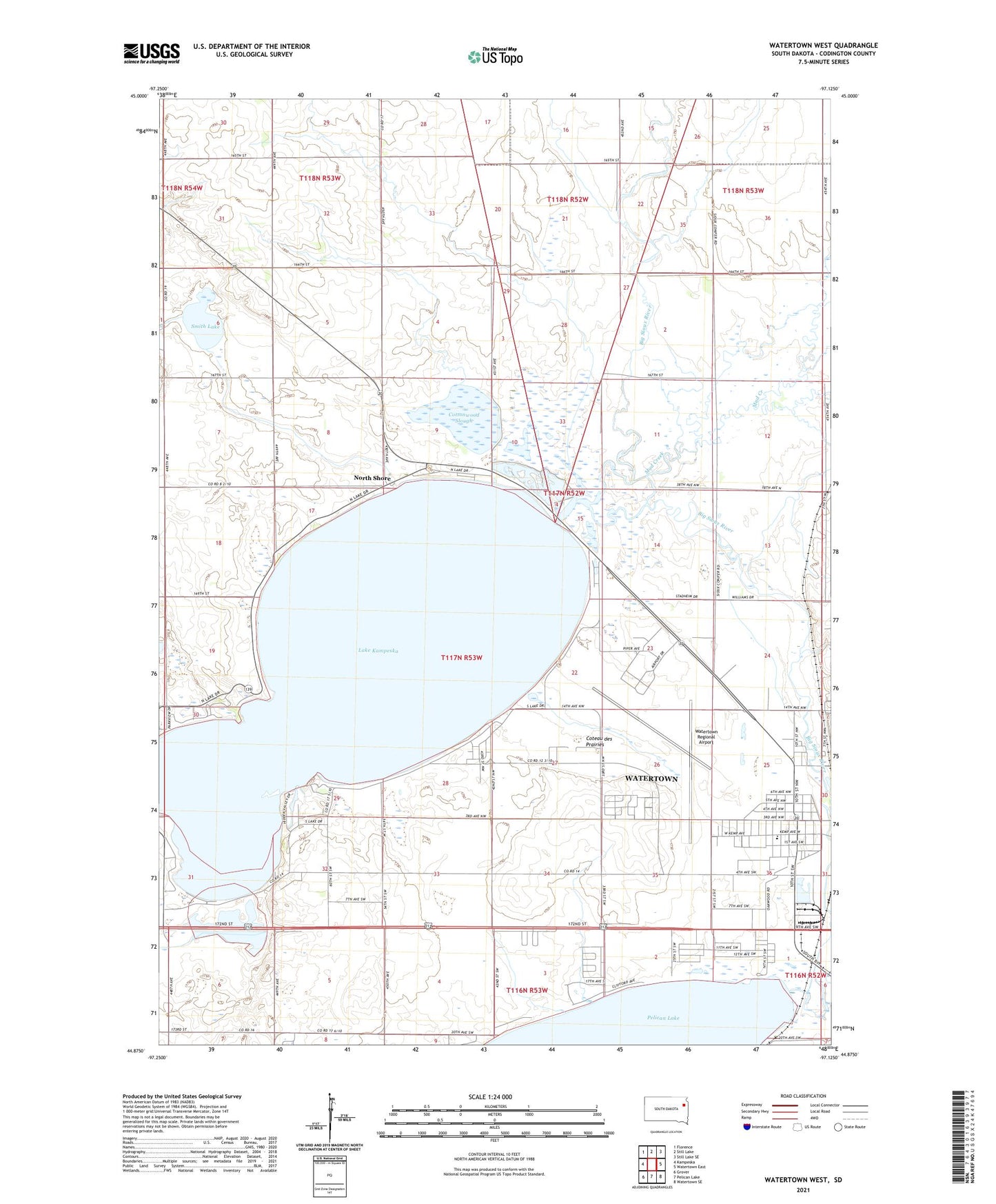 Watertown West South Dakota US Topo Map Image