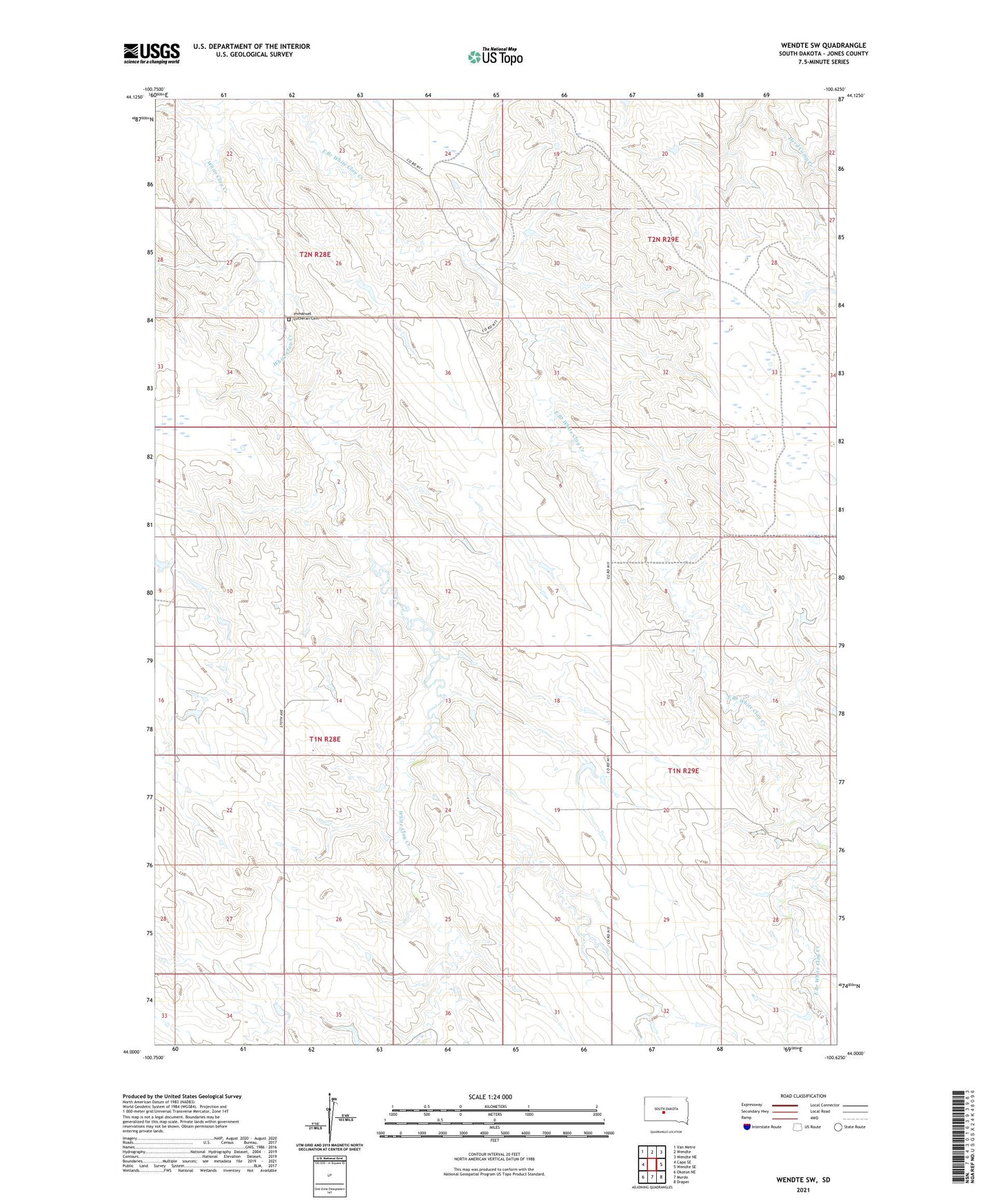 Wendte SW South Dakota US Topo Map Image
