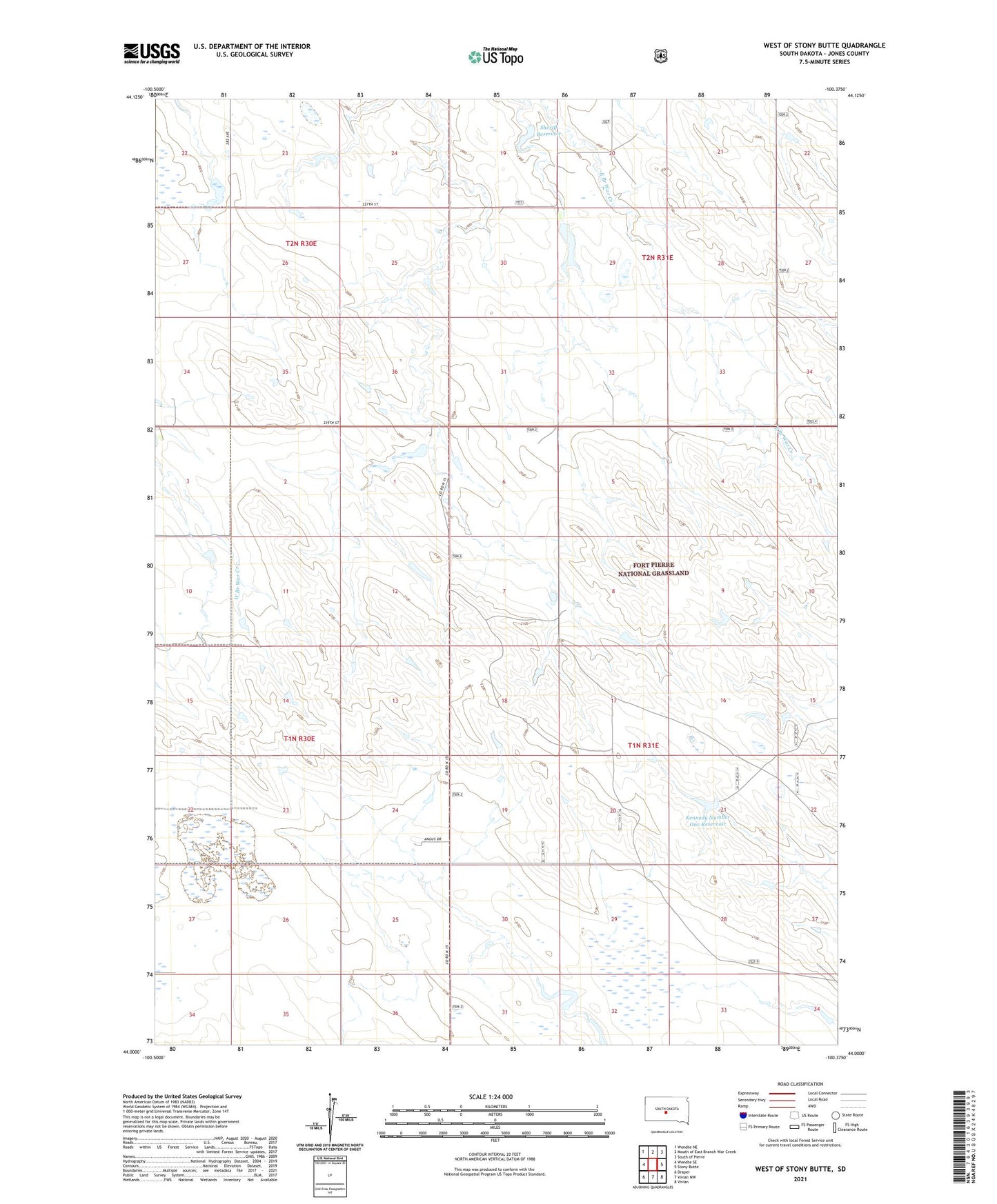West of Stony Butte South Dakota US Topo Map Image