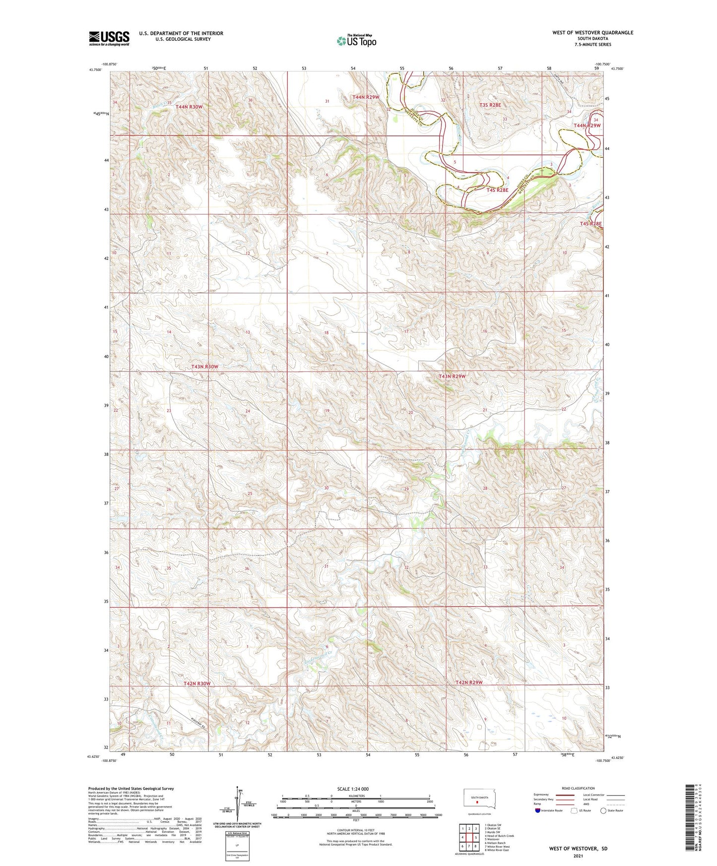 West of Westover South Dakota US Topo Map Image