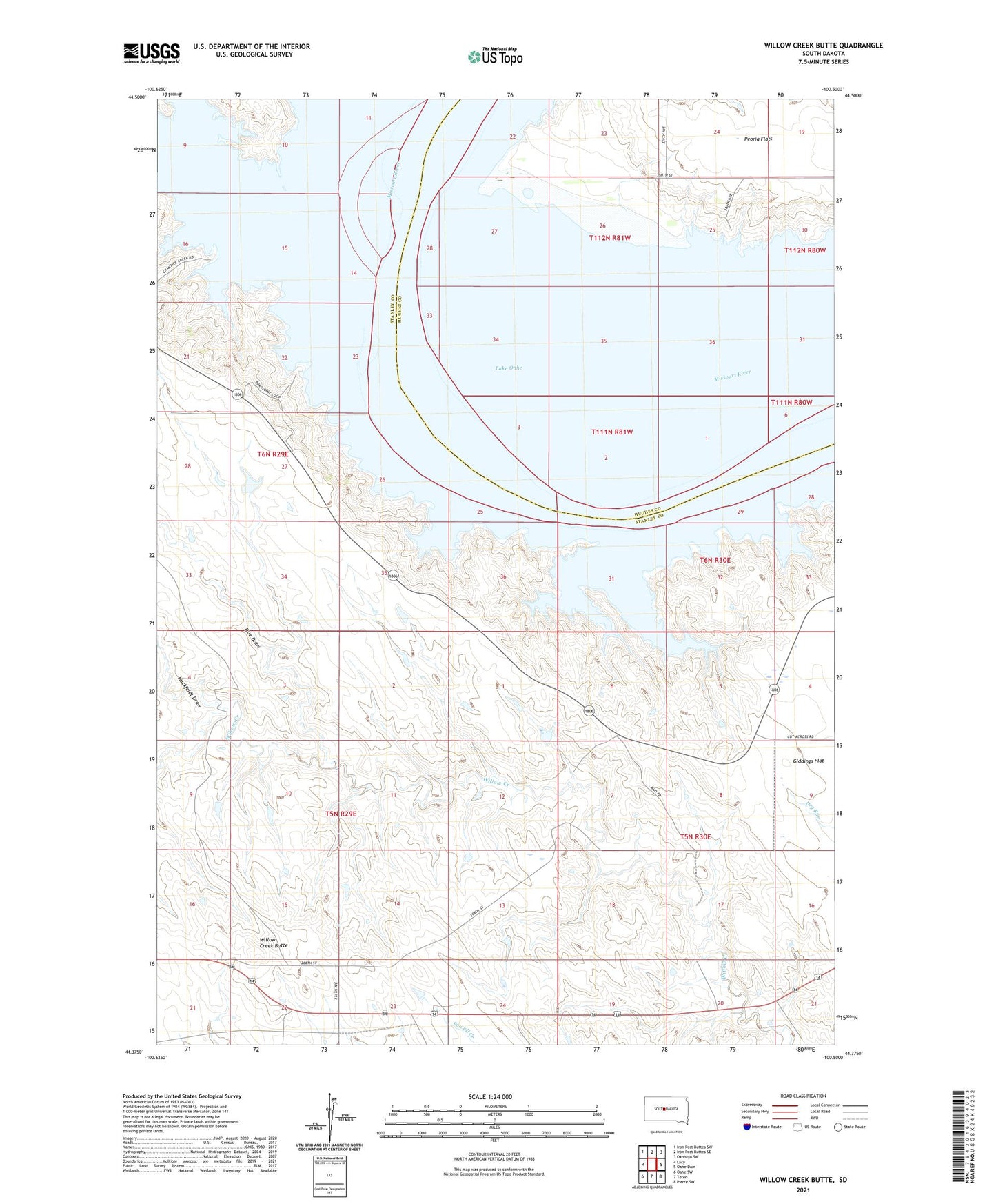 Willow Creek Butte South Dakota US Topo Map Image