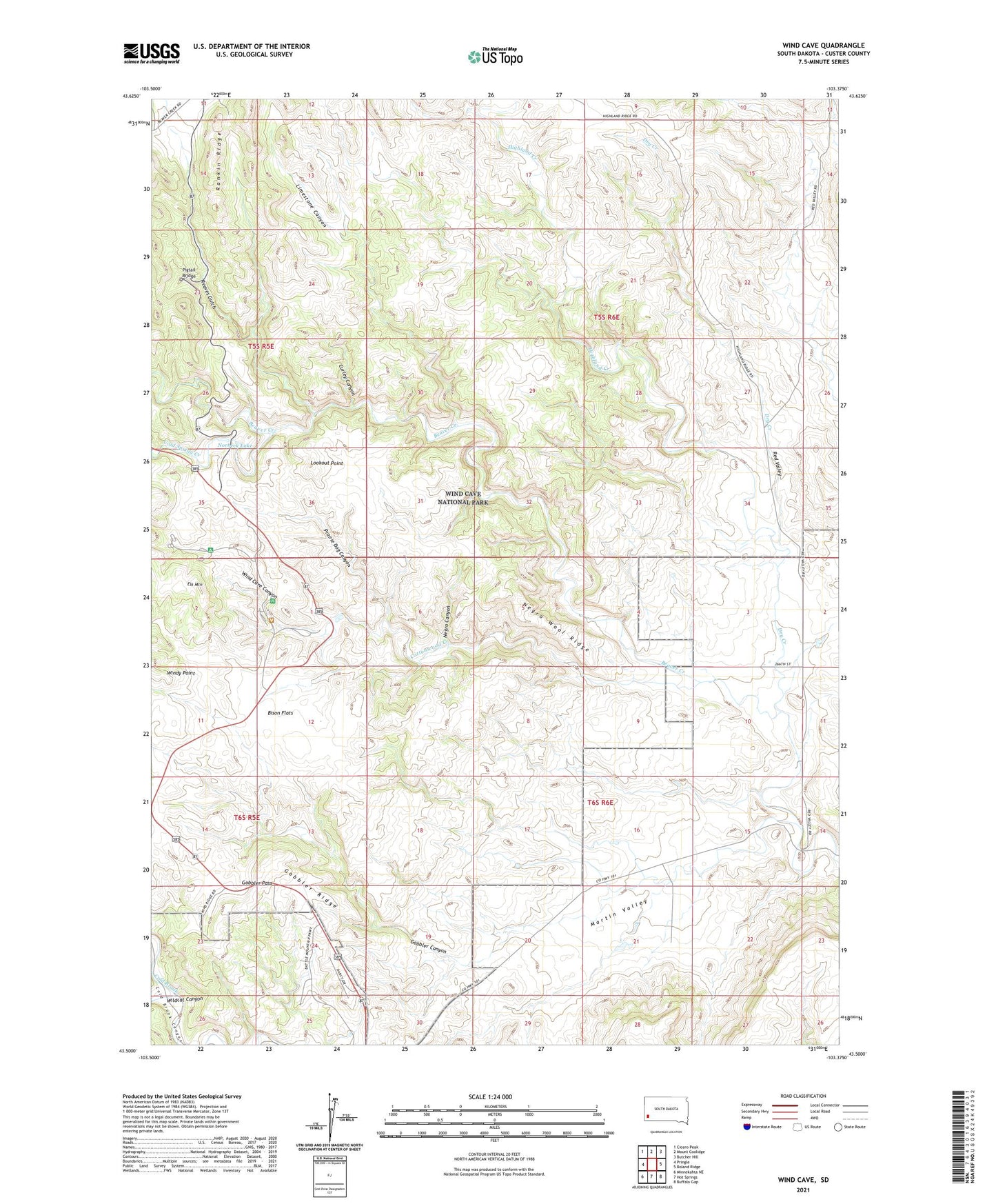 Wind Cave South Dakota US Topo Map Image