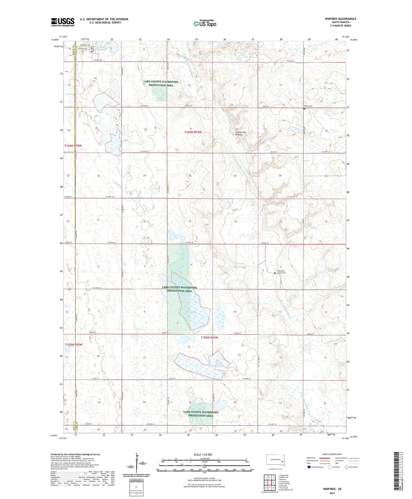 Winfred South Dakota US Topo Map Image