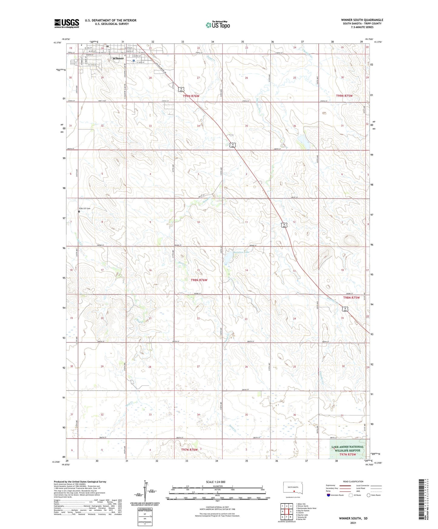Winner South South Dakota US Topo Map Image