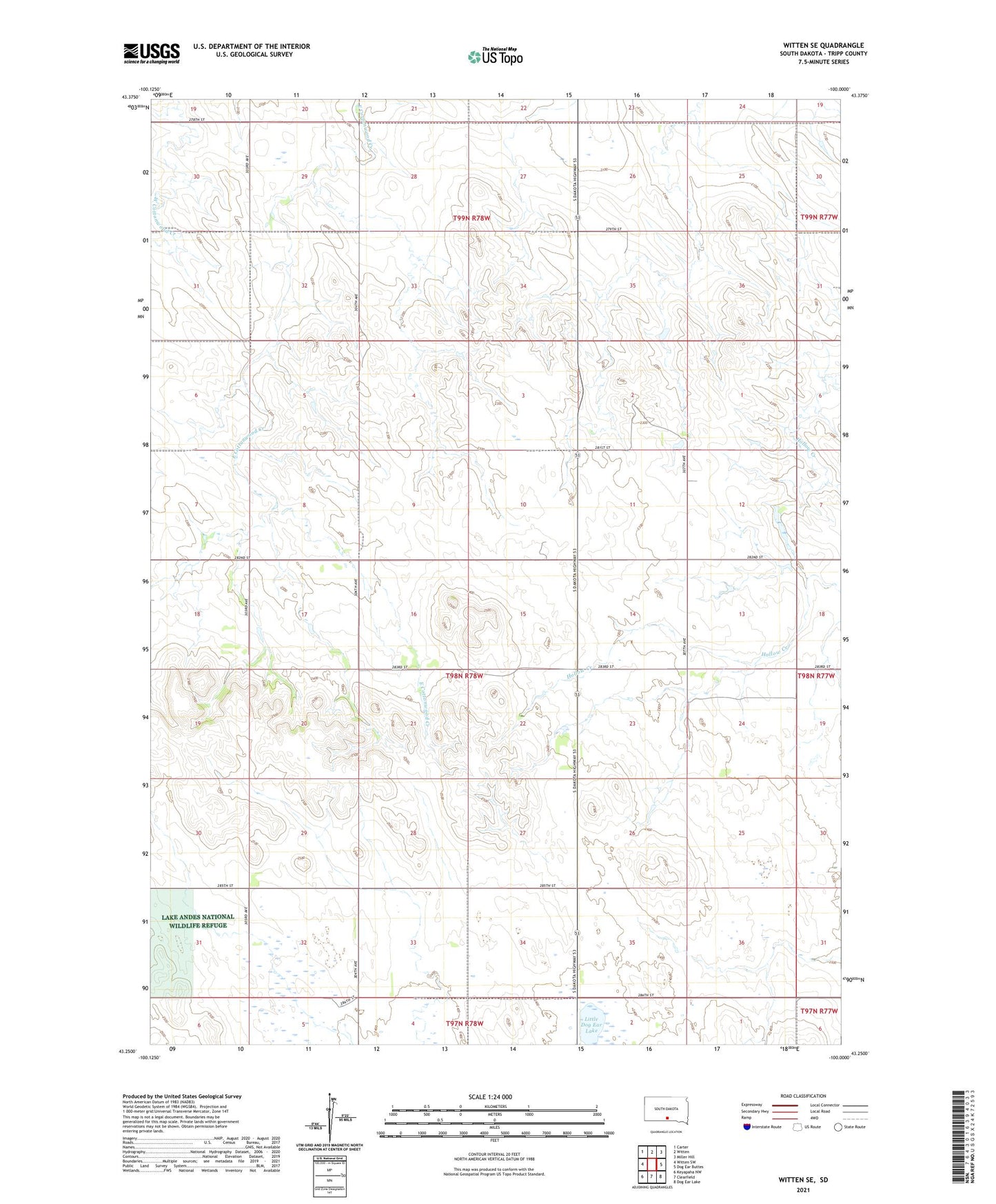 Witten SE South Dakota US Topo Map Image