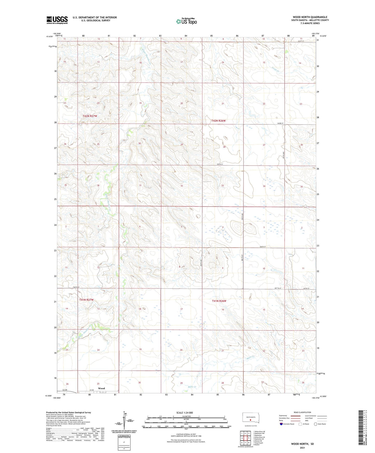 Wood North South Dakota US Topo Map Image