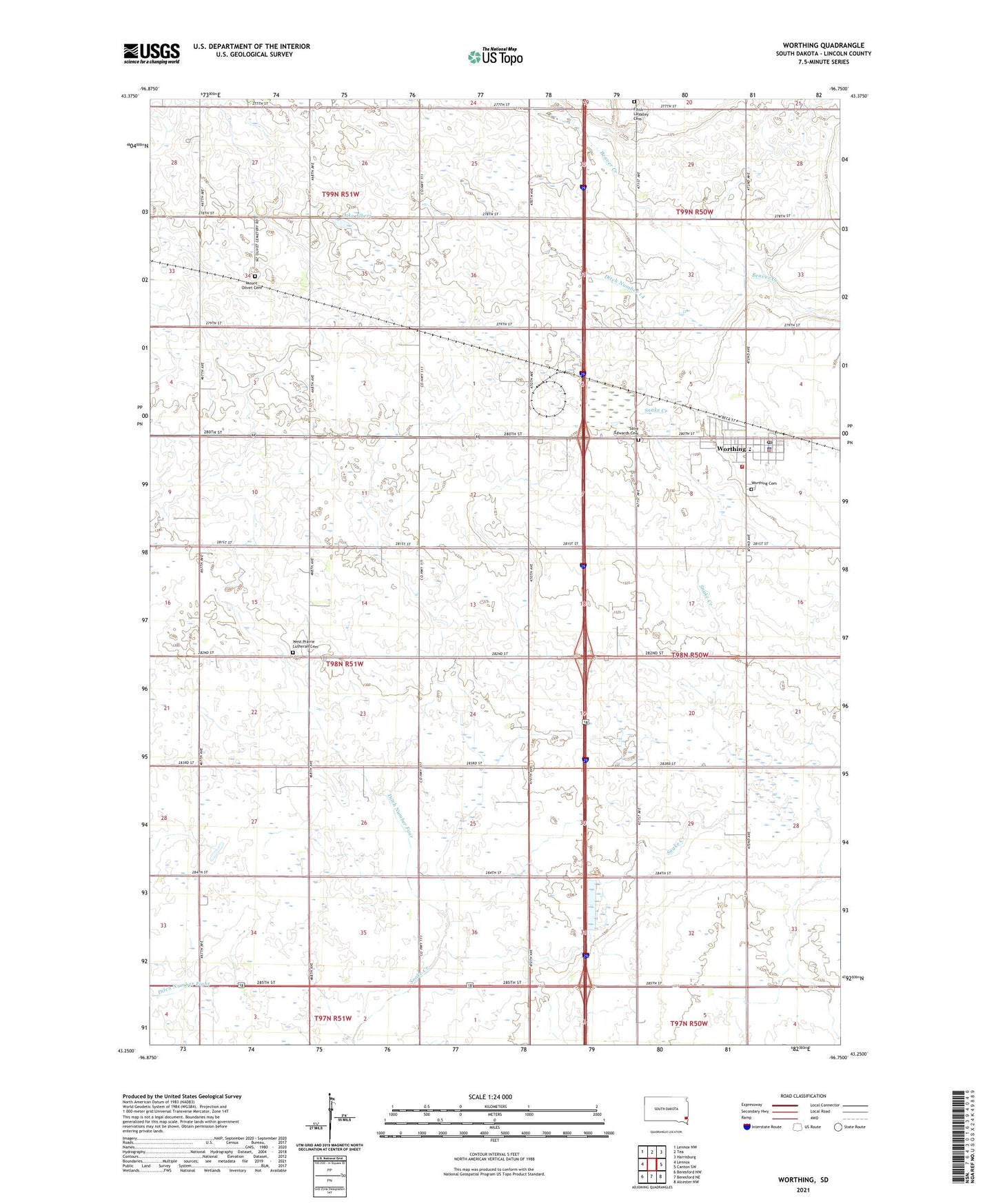 Worthing South Dakota US Topo Map Image