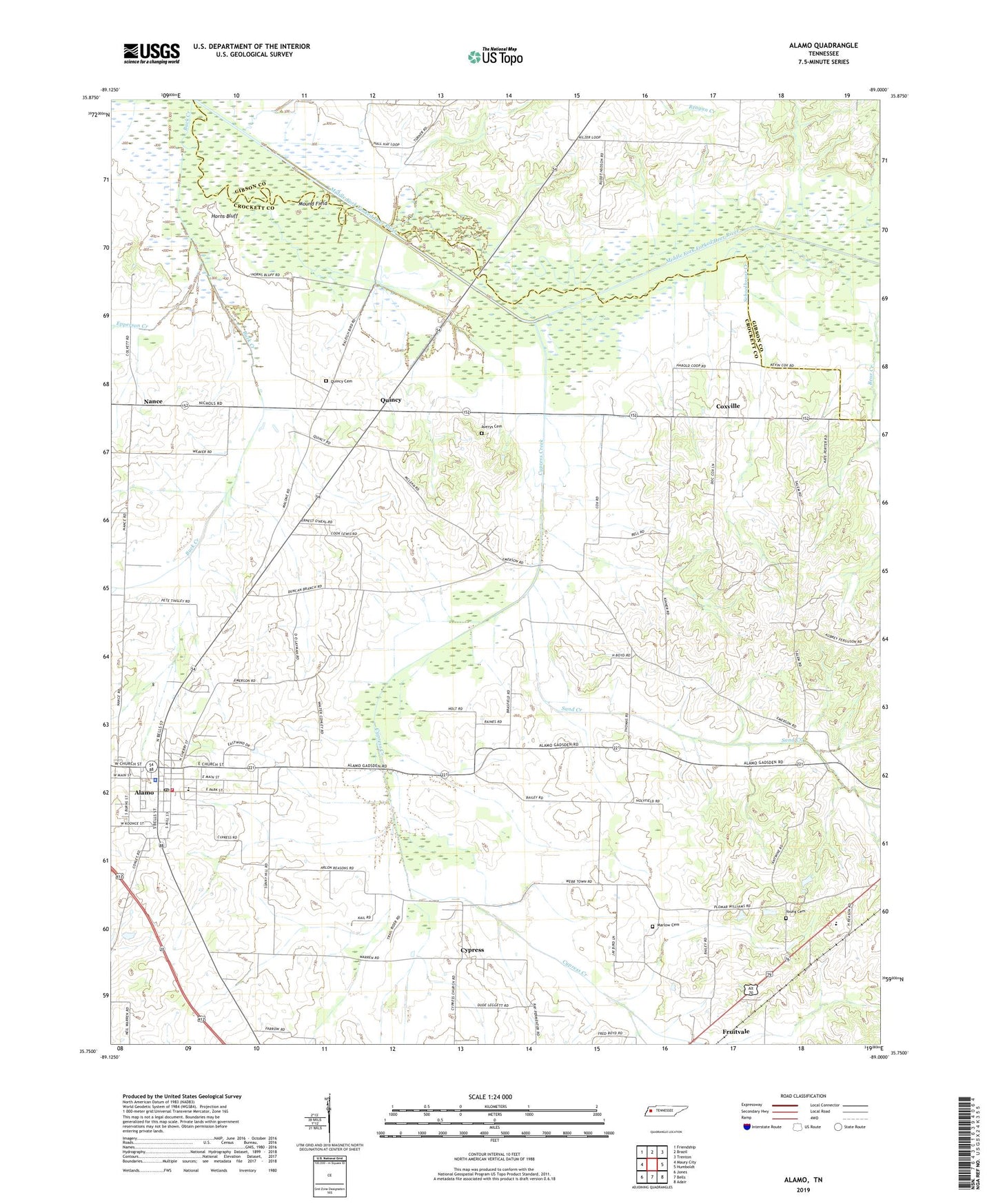 Alamo Tennessee US Topo Map Image