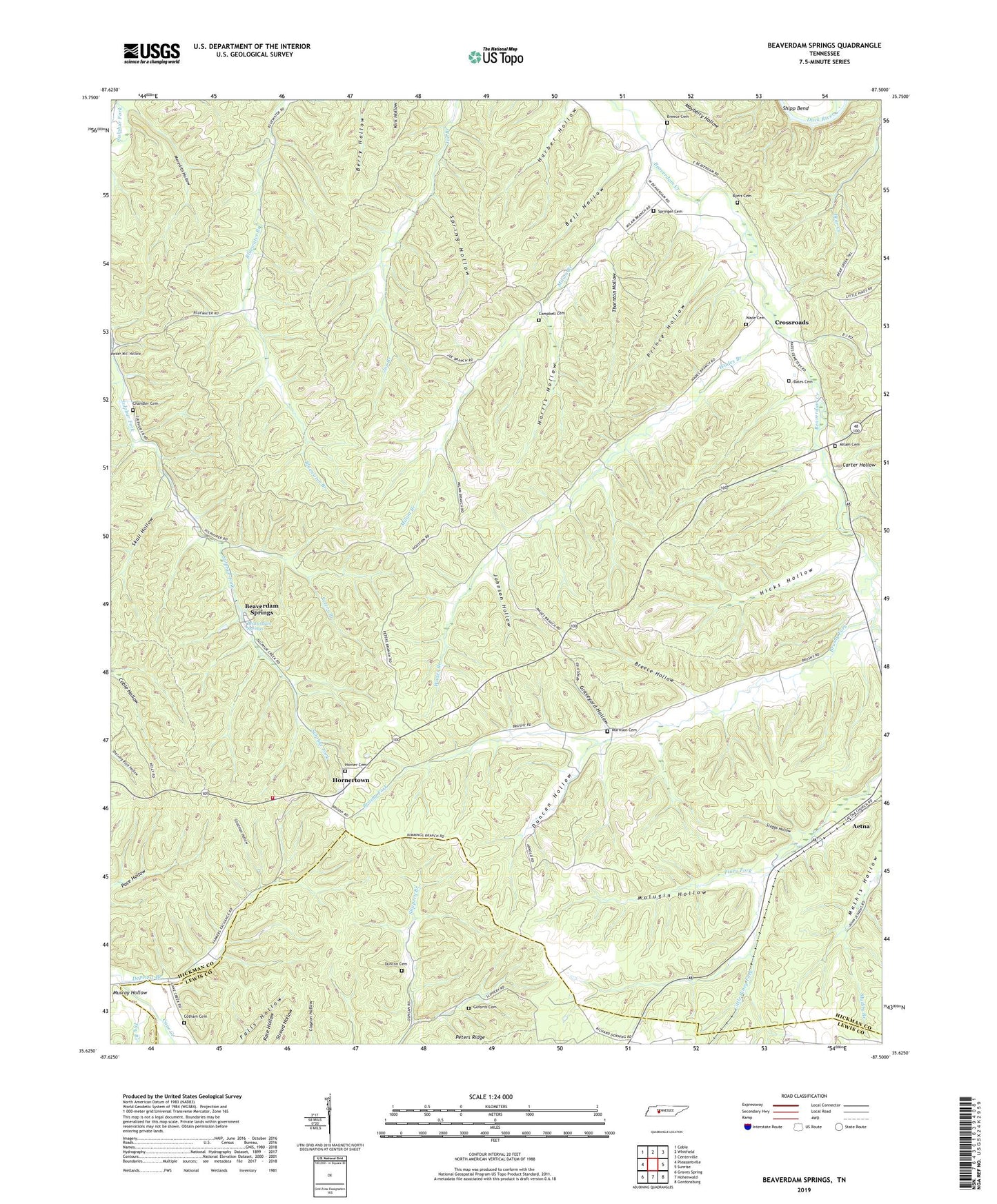 Beaverdam Springs Tennessee US Topo Map Image