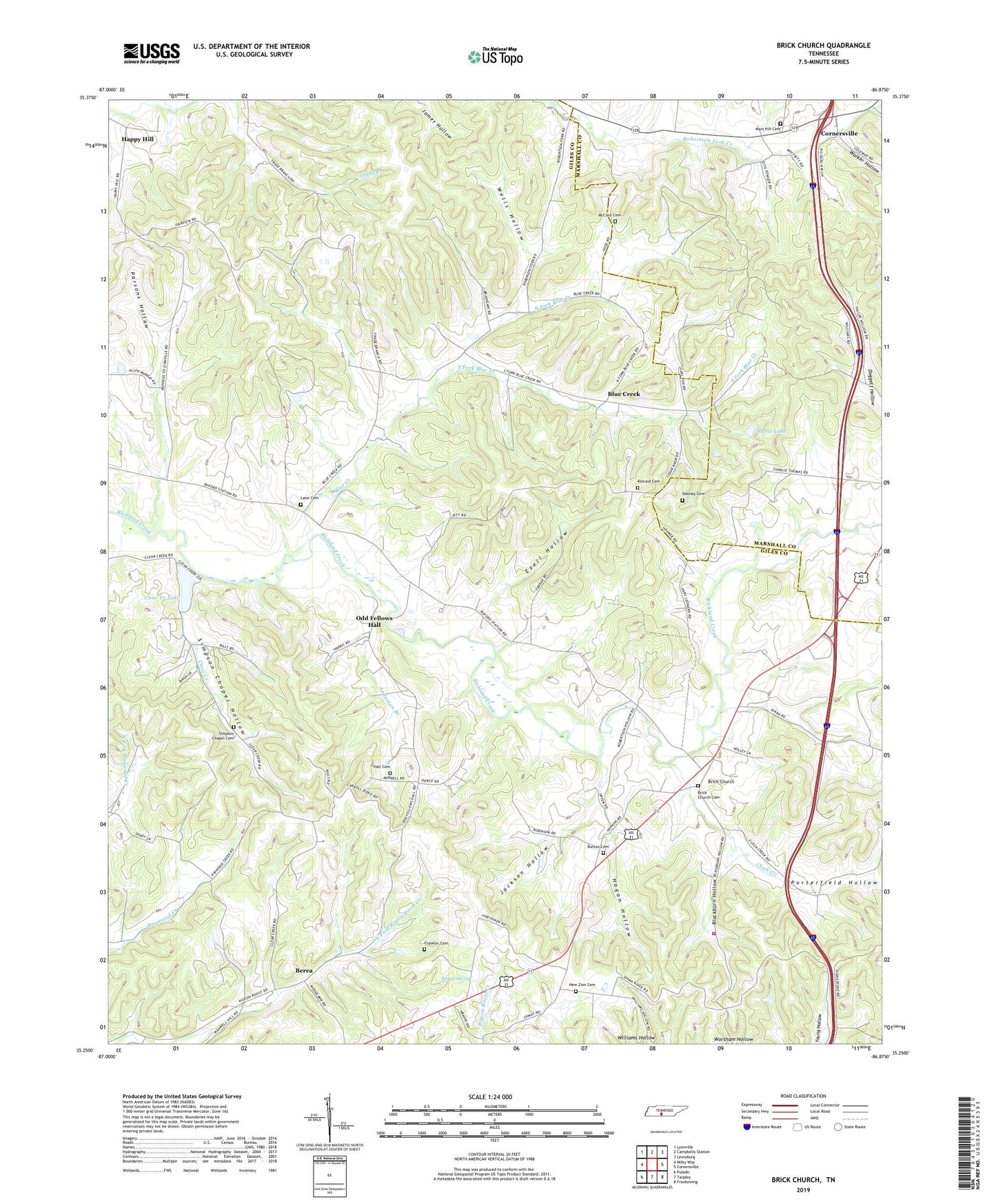 Brick Church Tennessee US Topo Map Image
