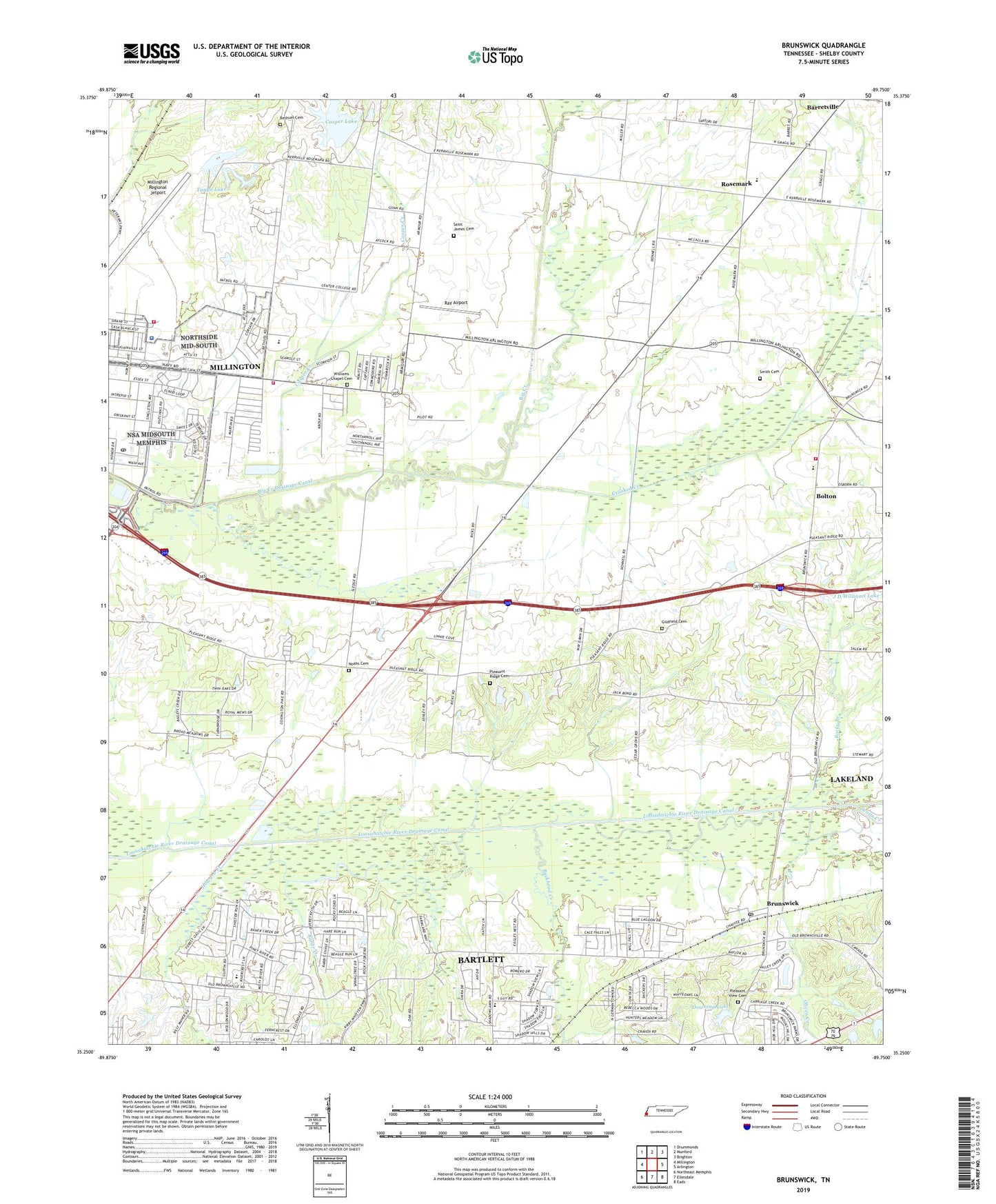 Brunswick Tennessee US Topo Map Image
