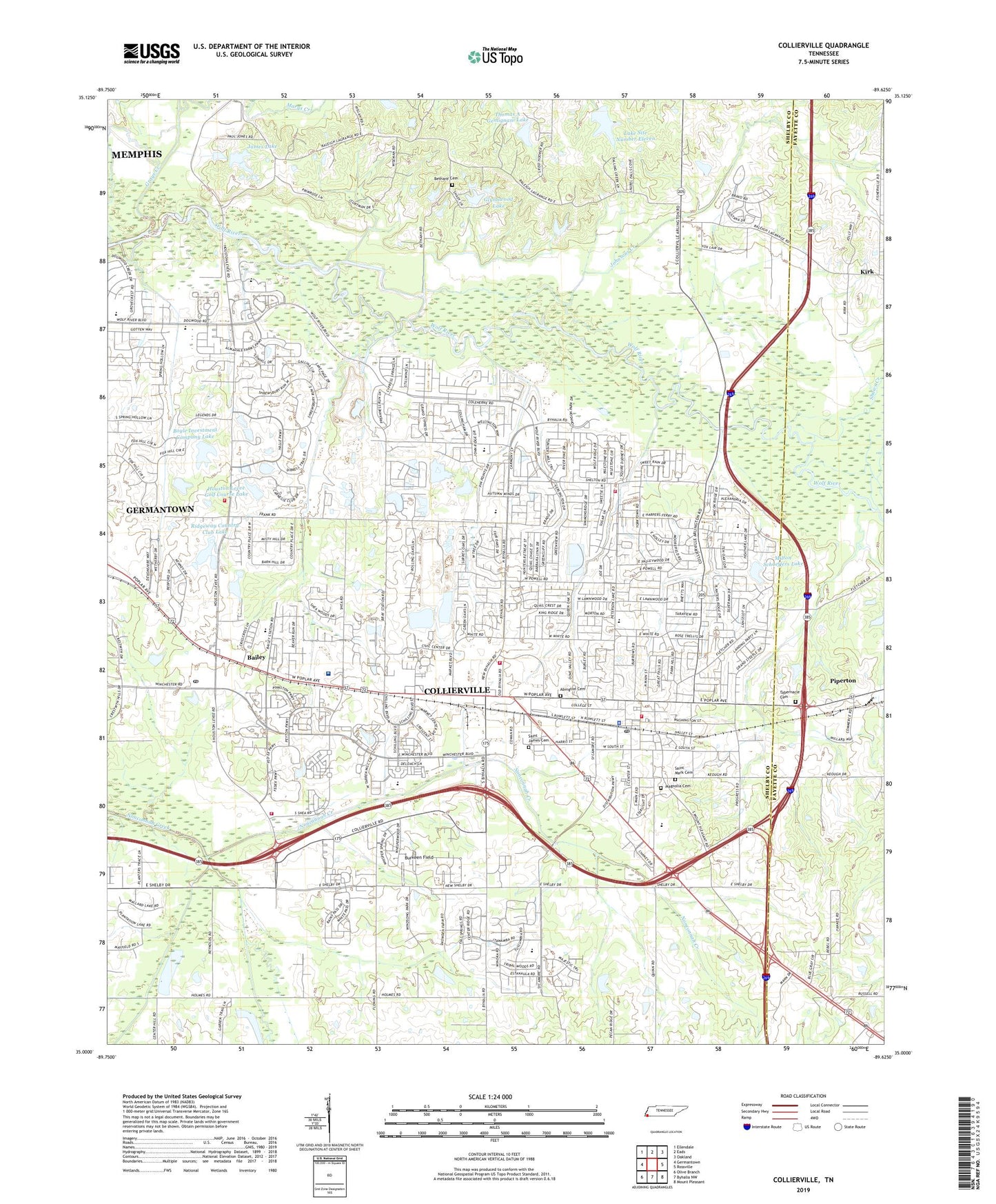 Collierville Tennessee US Topo Map Image