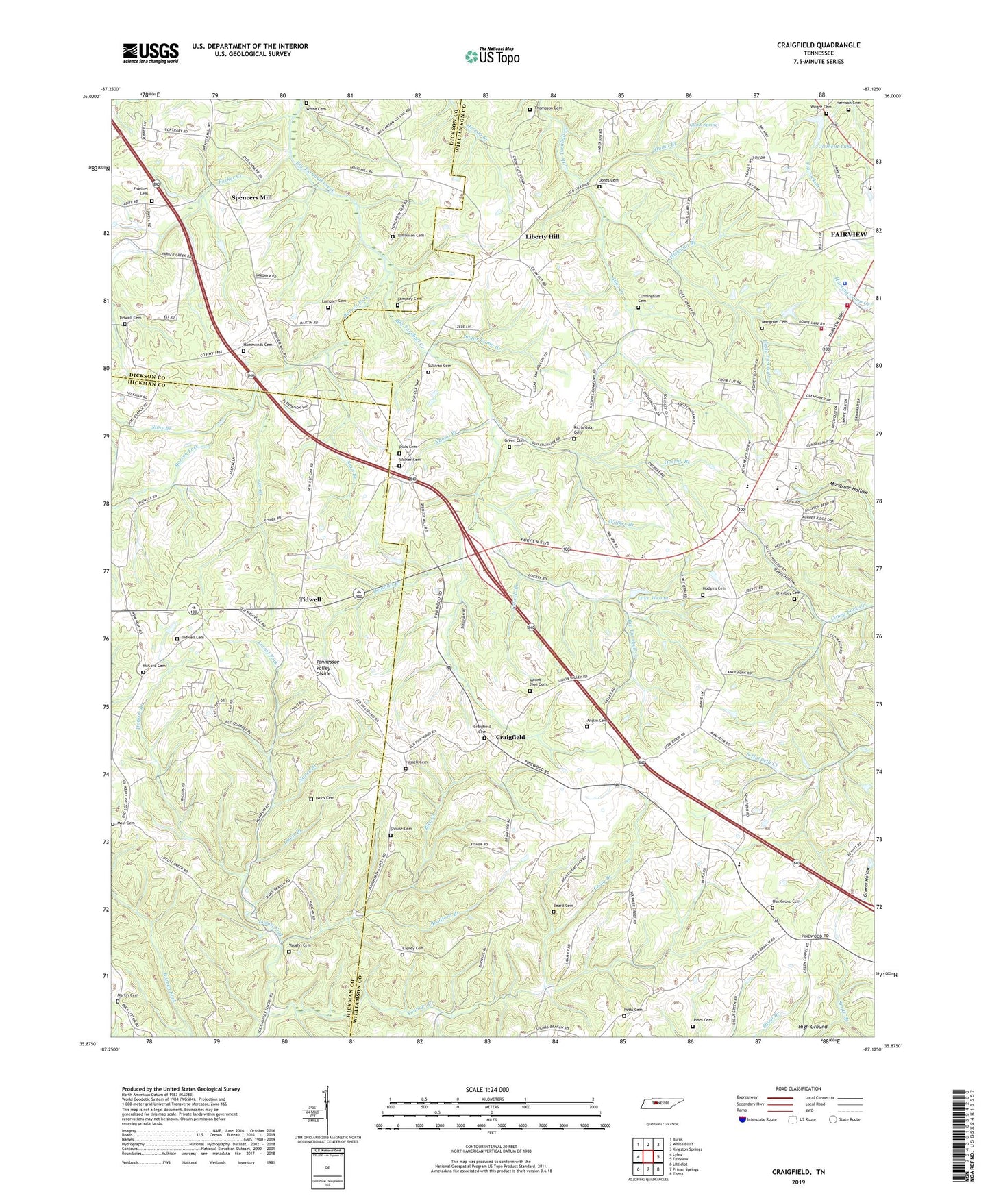 Craigfield Tennessee US Topo Map Image