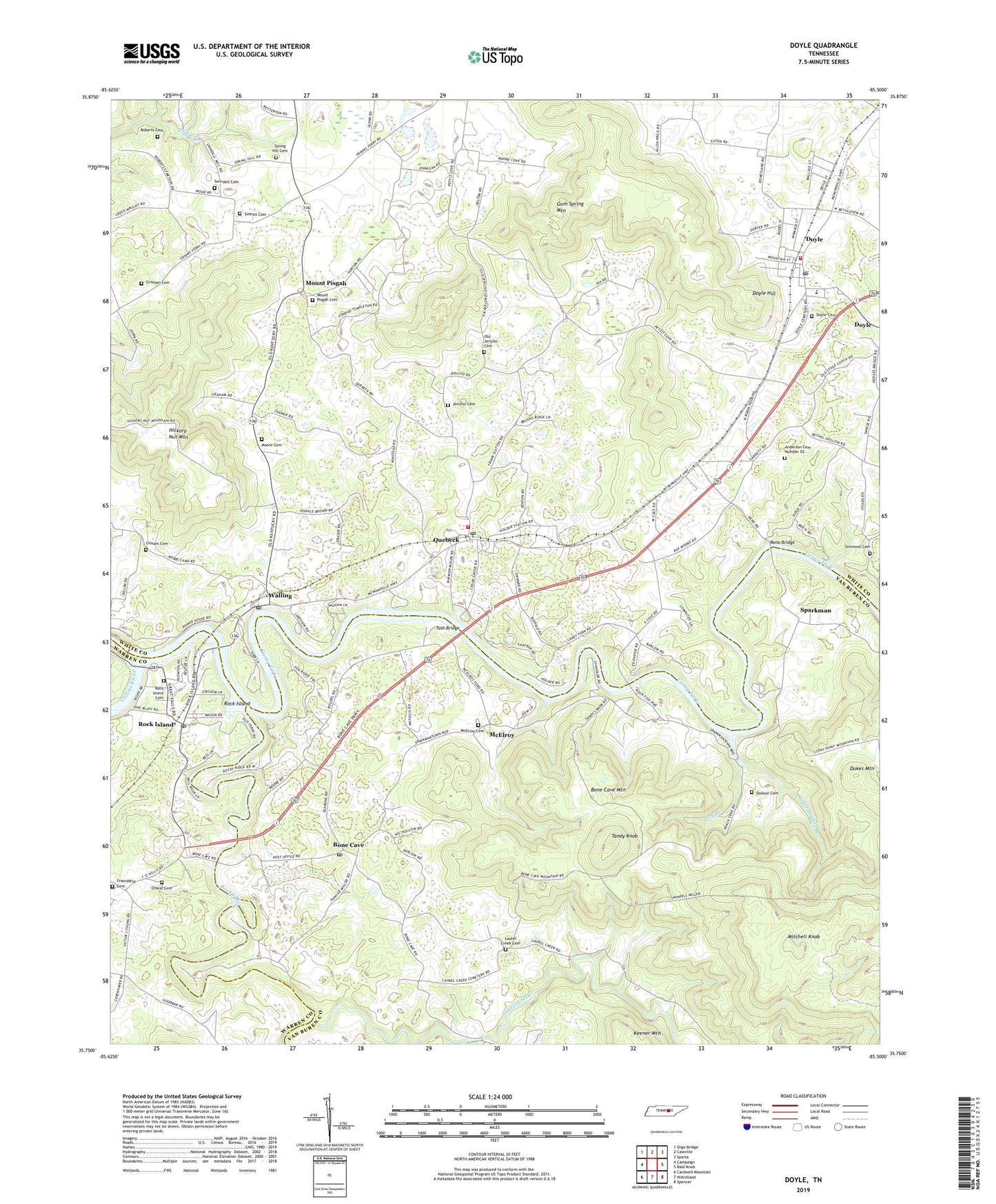 Doyle Tennessee US Topo Map Image