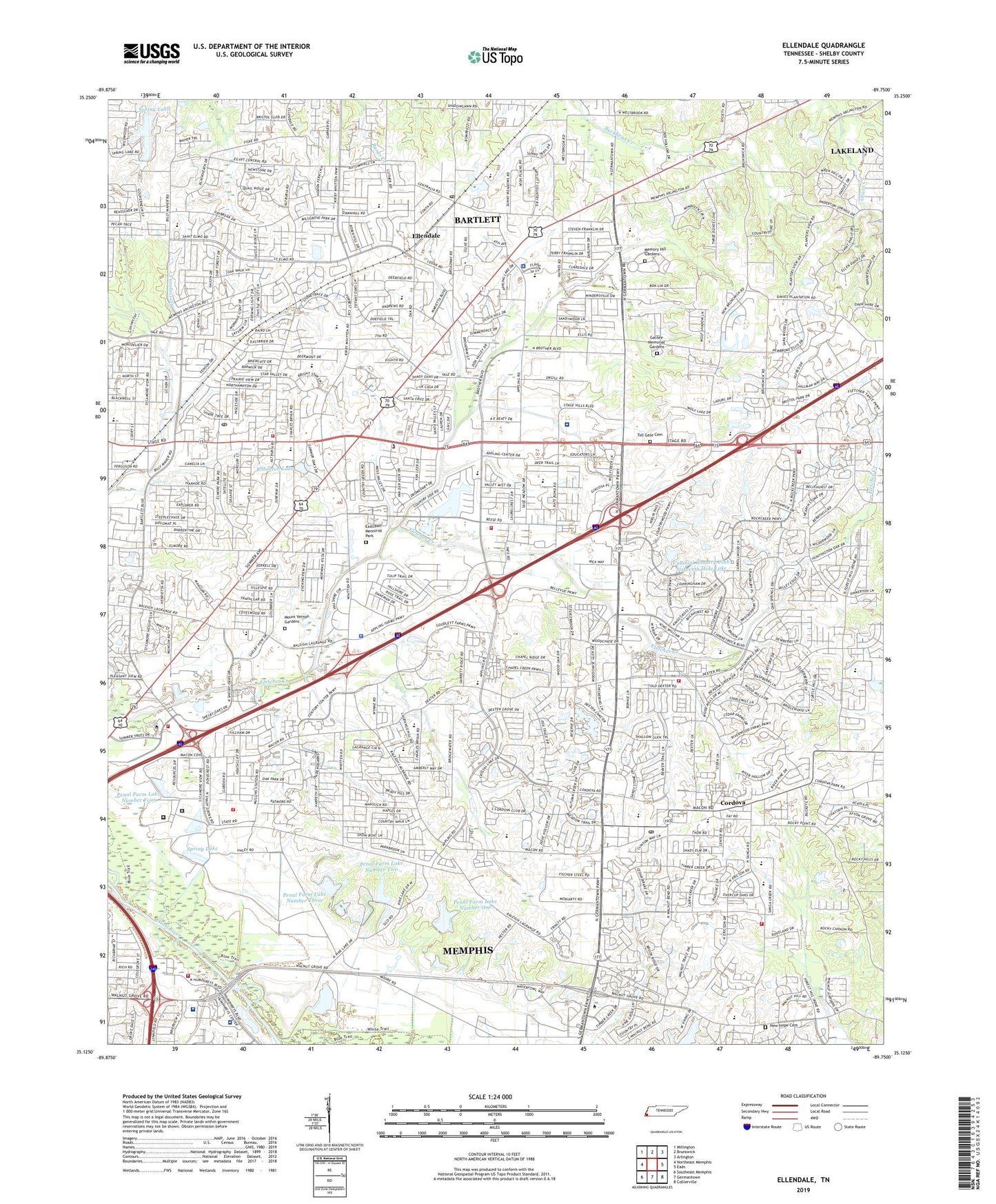 Ellendale Tennessee US Topo Map Image
