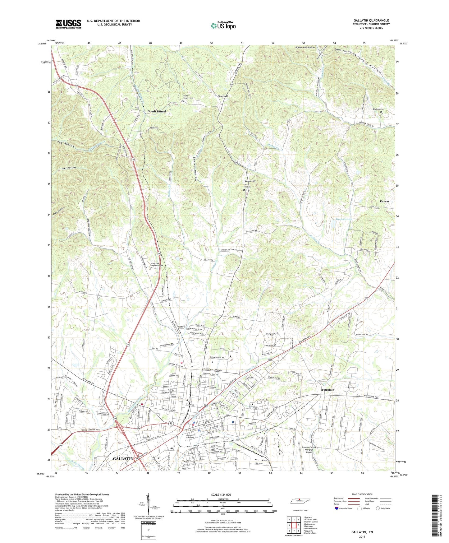 Gallatin Tennessee US Topo Map Image