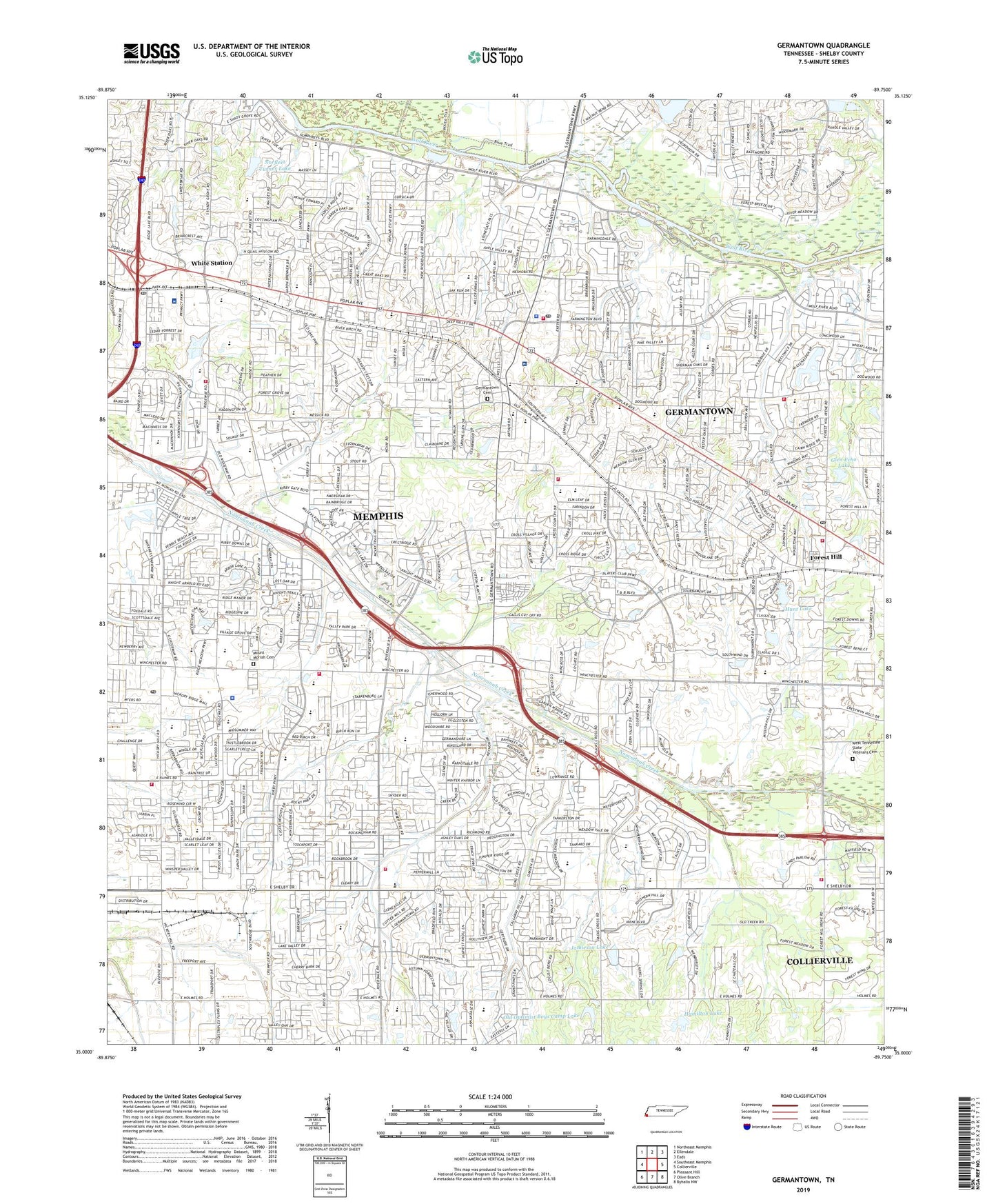 Germantown Tennessee US Topo Map Image