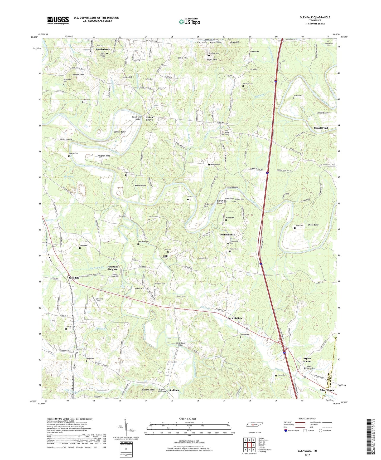 Glendale Tennessee US Topo Map Image