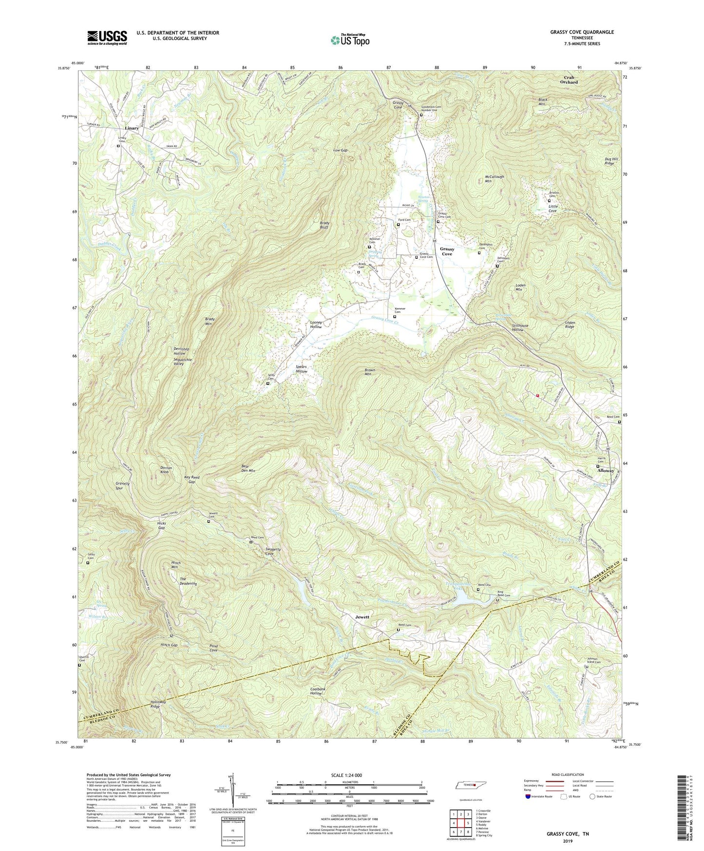Grassy Cove Tennessee US Topo Map Image