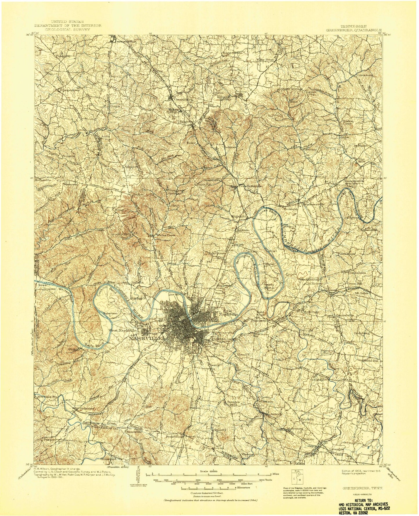 Historic 1903 Greenbrier Tennessee 30'x30' Topo Map Image