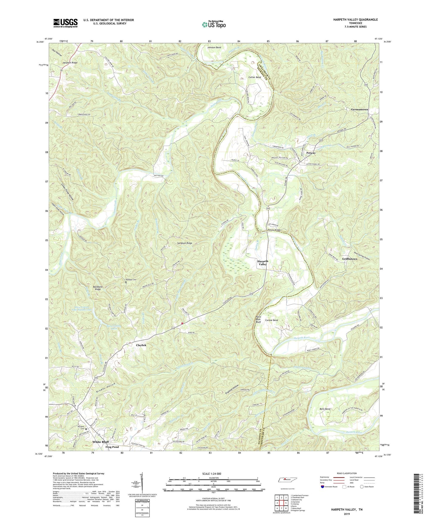 Harpeth Valley Tennessee US Topo Map Image