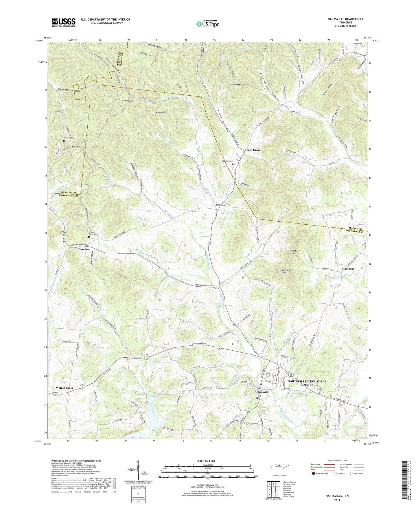 Hartsville Tennessee US Topo Map Image